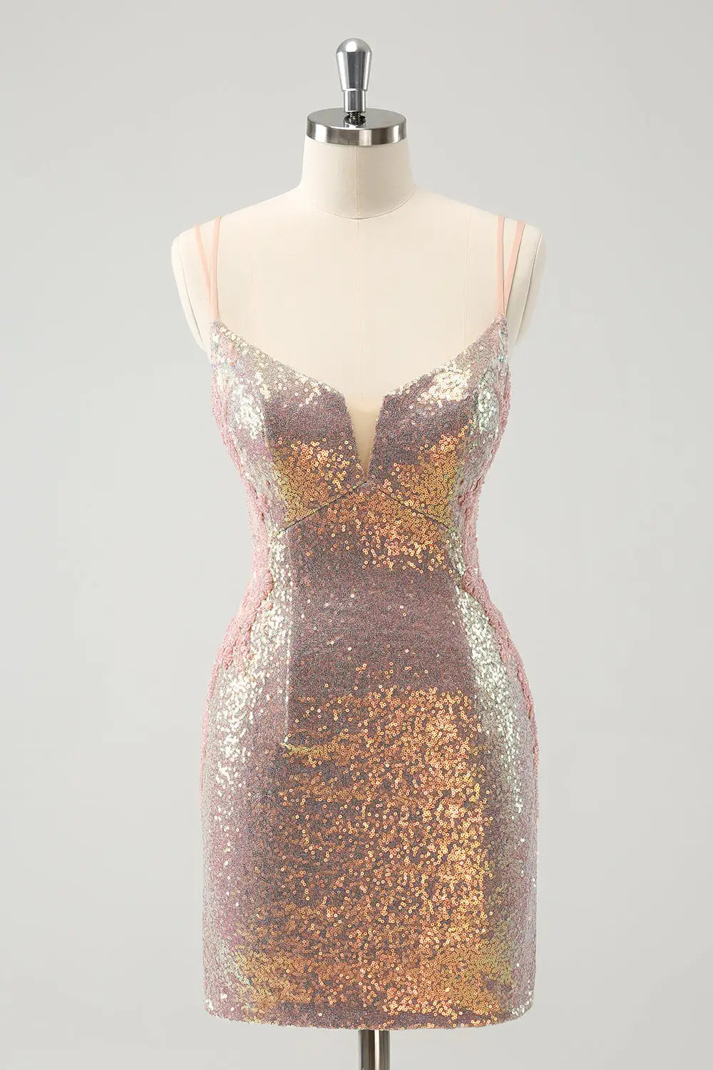 CNTNZ DRESS Exquisite Sheath Spaghetti Straps Backless Lace-Up Sparkly Short Dress Hot Sale Homecoming Dress