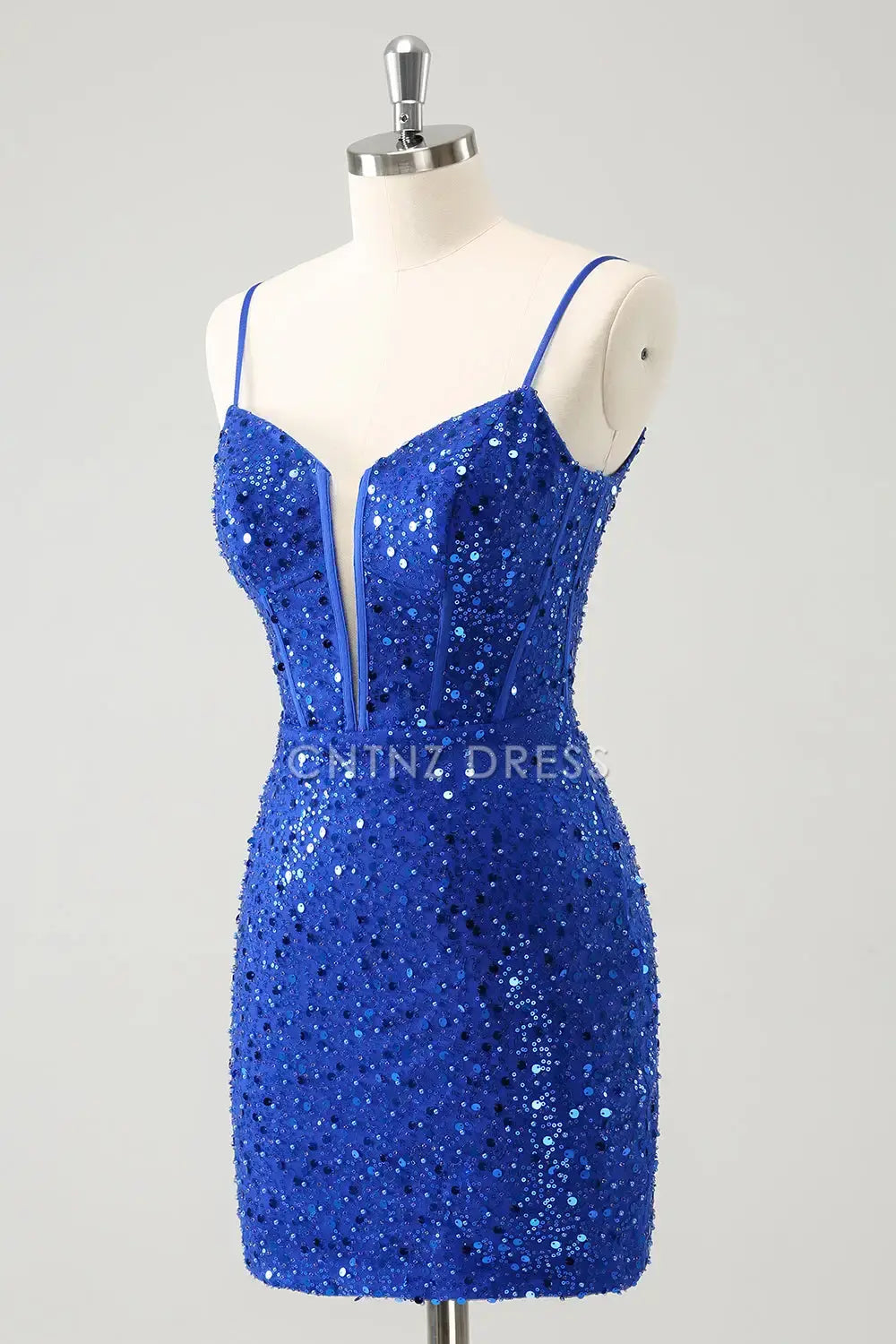 CNTNZ DRESS Exquisite Sparkly Spaghetti Strap Corset Sequins Short Dress Hot Sale Homecoming Dress