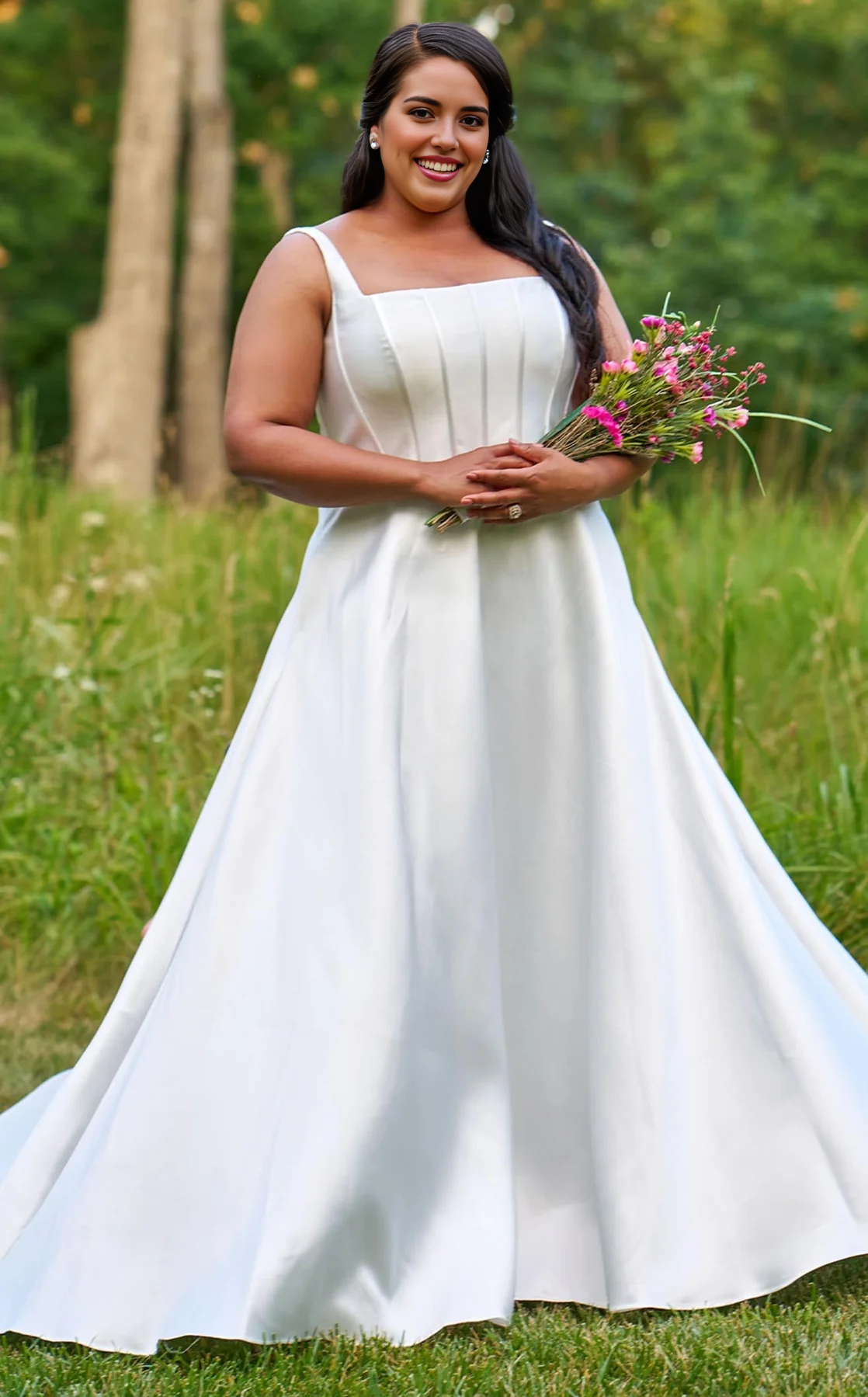 CNTNZ DRESS Fashion A Line Square Neck Sleeveless Ruched Plus Size Simple Hot Sale Wedding Dress