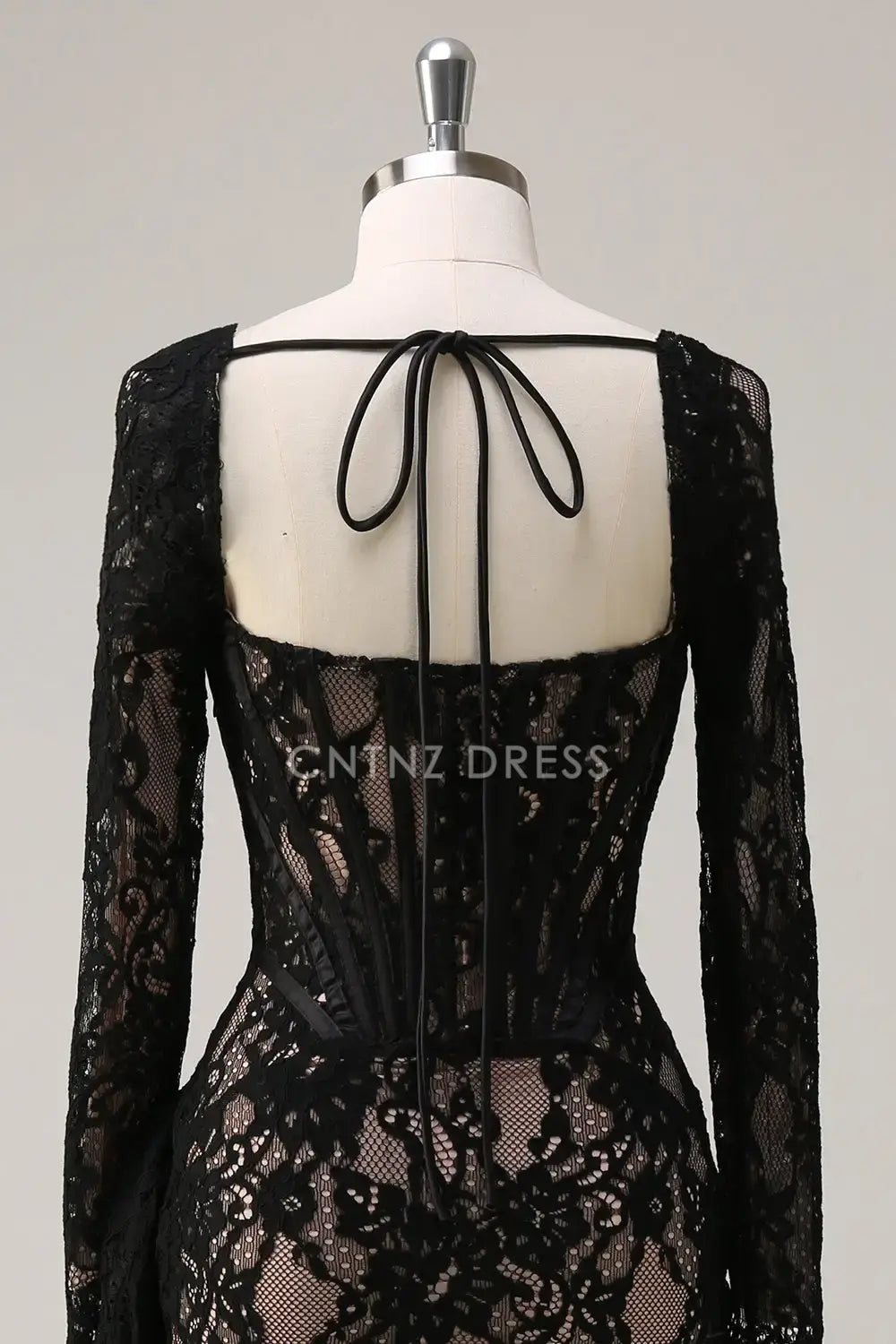 CNTNZ DRESS Fashion Sheath Square Neck Long Sleeves Corset Pleated Backless Short Dress Hot Sale Homecoming Dress