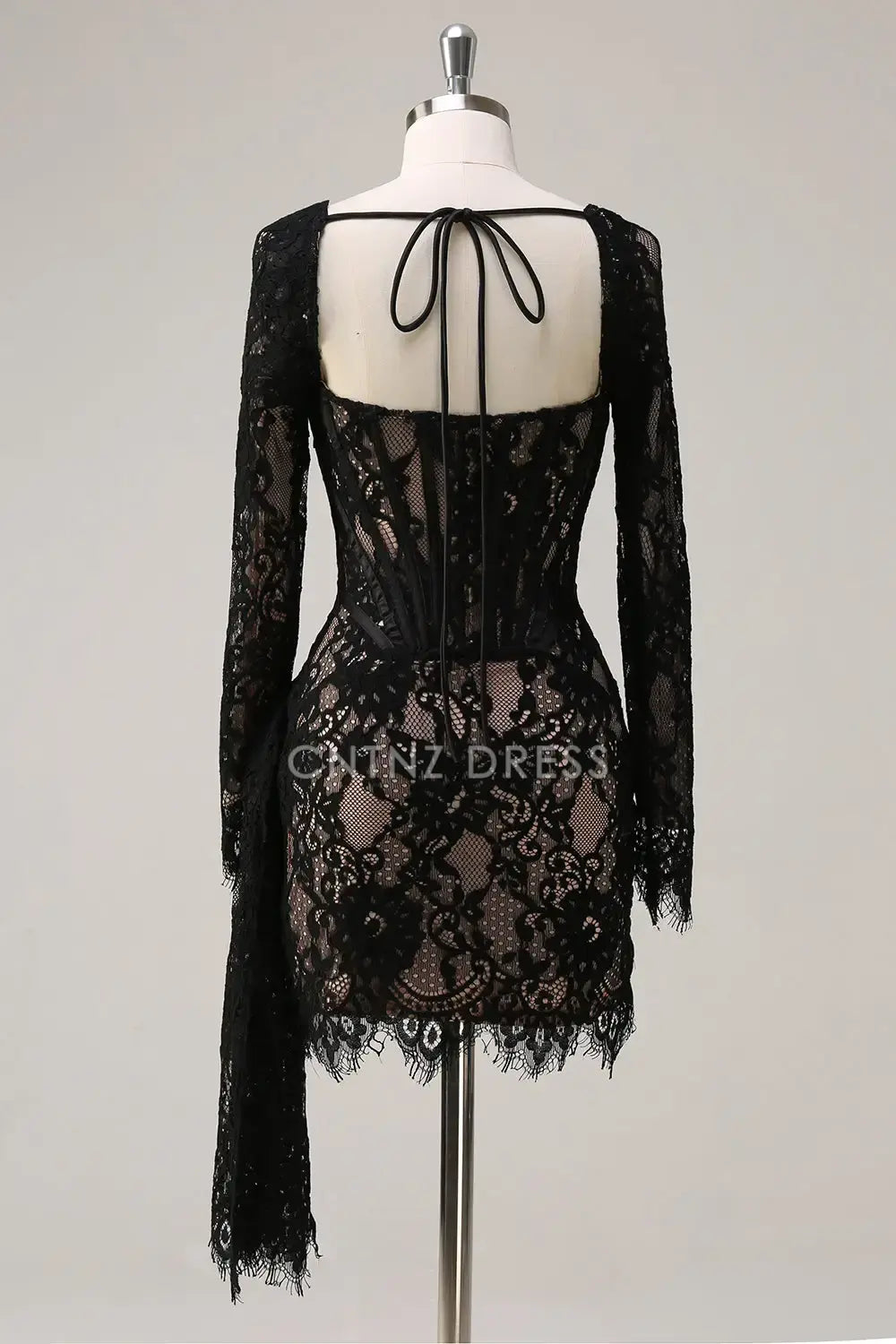 CNTNZ DRESS Fashion Sheath Square Neck Long Sleeves Corset Pleated Backless Short Dress Hot Sale Homecoming Dress