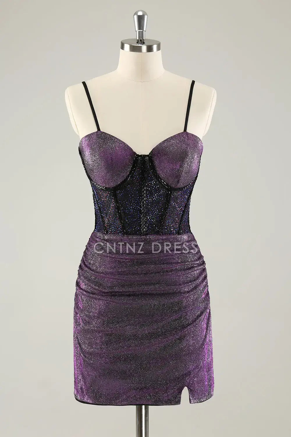 CNTNZ DRESS Fashion Sheath Sweetheart Spaghetti Straps Corset Pleated Glitter Short Dress Hot Sale Homecoming Dress