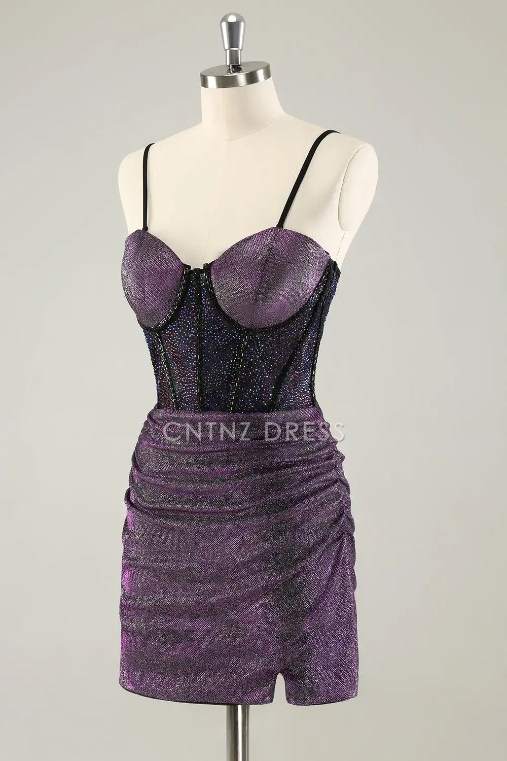 CNTNZ DRESS Fashion Sheath Sweetheart Spaghetti Straps Corset Pleated Glitter Short Dress Hot Sale Homecoming Dress