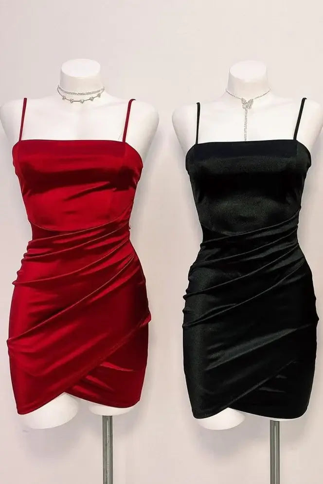 CNTNZ DRESS Hot Sale Homecoming Dress Charming Sheath Spaghetti Strap Pleated Simple Short Dress