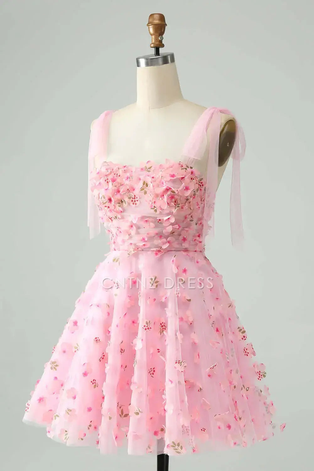 CNTNZ DRESS Hot Sale Homecoming Dress Elegant A-Line Tie Straps Corset 3D Floral Romantic Short Dress