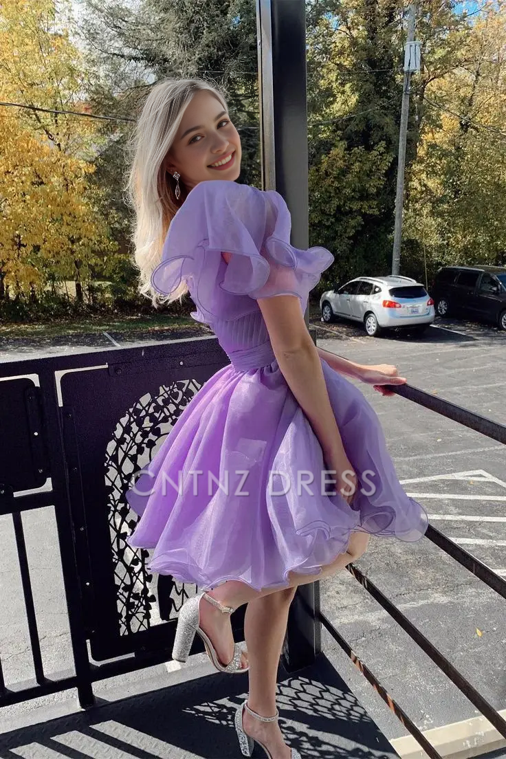 CNTNZ DRESS Hot Sale Homecoming Dress Elegant A Line One Shoulder Flutter Sleeves Ruffle Tulle Fashion Short Dress