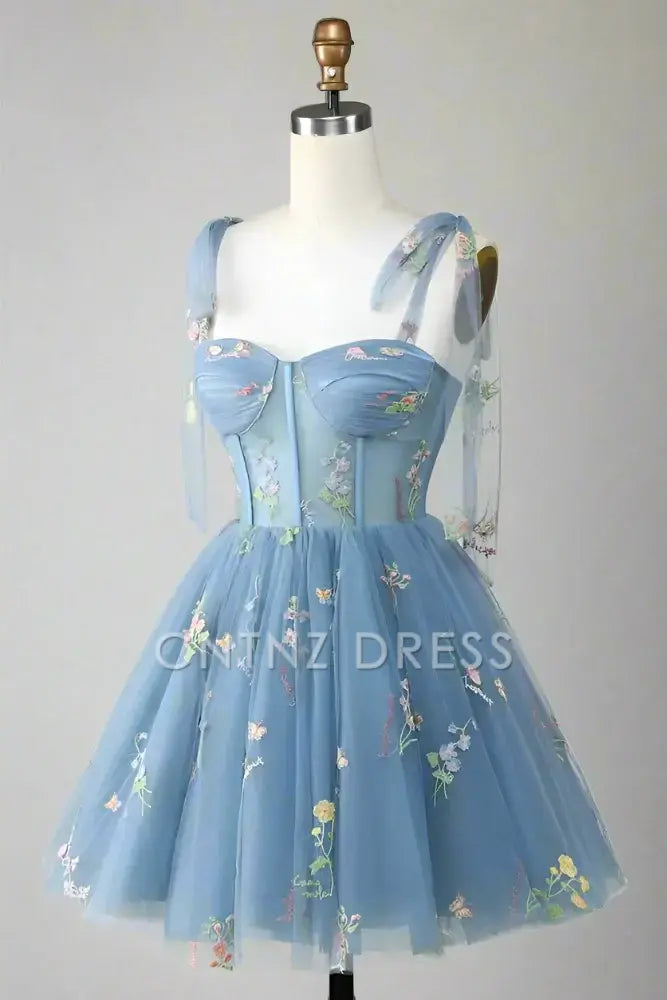 CNTNZ DRESS Hot Sale Homecoming Dress Elegant A Line Sweetheart Neckline Tie Straps Floral Embroidery Exquisite Short Party Dress Short Dress