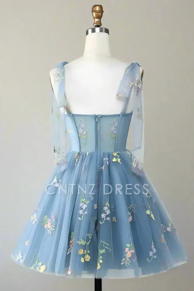 CNTNZ DRESS Hot Sale Homecoming Dress Elegant A Line Sweetheart Neckline Tie Straps Floral Embroidery Exquisite Short Party Dress Short Dress