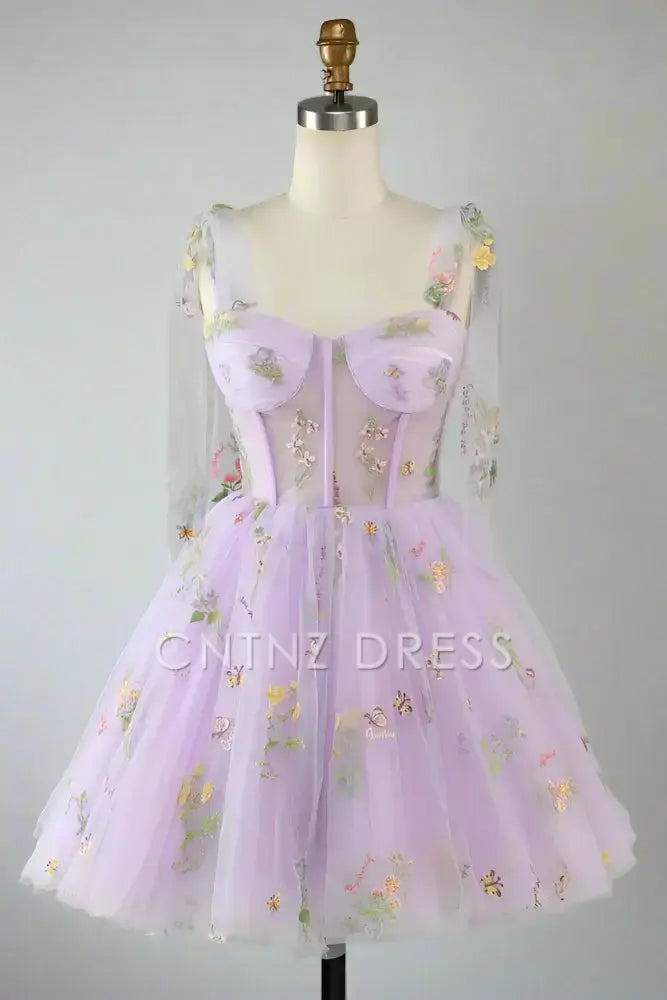 CNTNZ DRESS Hot Sale Homecoming Dress Elegant A Line Sweetheart Neckline Tie Straps Floral Embroidery Exquisite Short Party Dress Short Dress