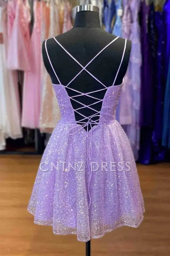CNTNZ DRESS Hot Sale Homecoming Dress Elegant Sequin A Line Double Straps Backless Sparkle Short Dress
