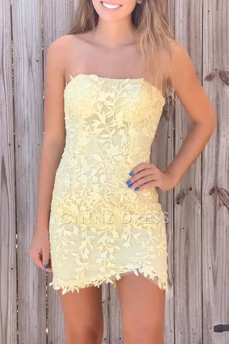 CNTNZ DRESS Hot Sale Homecoming Dress Exquisite Sheath Strapless Lace Appliques Fashion Short Dress