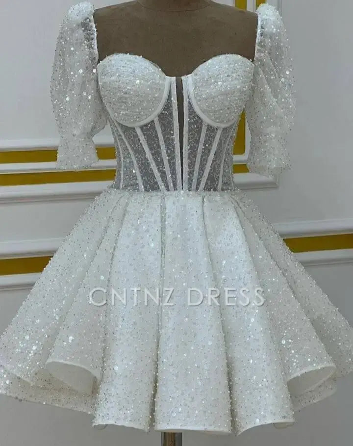 CNTNZ DRESS Hot Sale Homecoming Dress Fashion Sequin A Line Sweetheart Puff Sleeves Backless Sparkle Short Prom Dress Short Dress