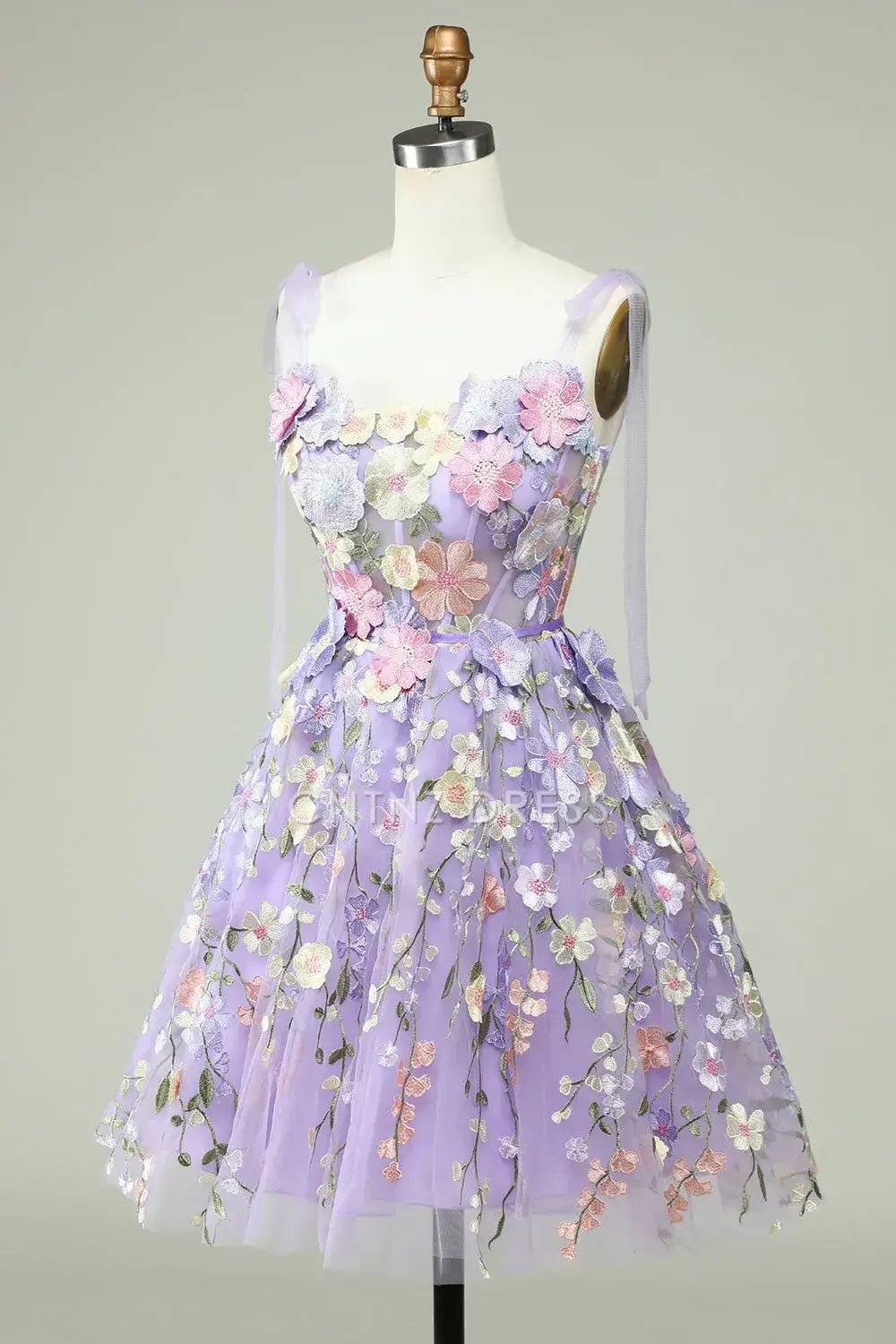 CNTNZ DRESS Hot Sale Homecoming Dress Romantic A Line Tie Shoulder Straps Exquisite Embroidery Floral Prom Dress Short Dress