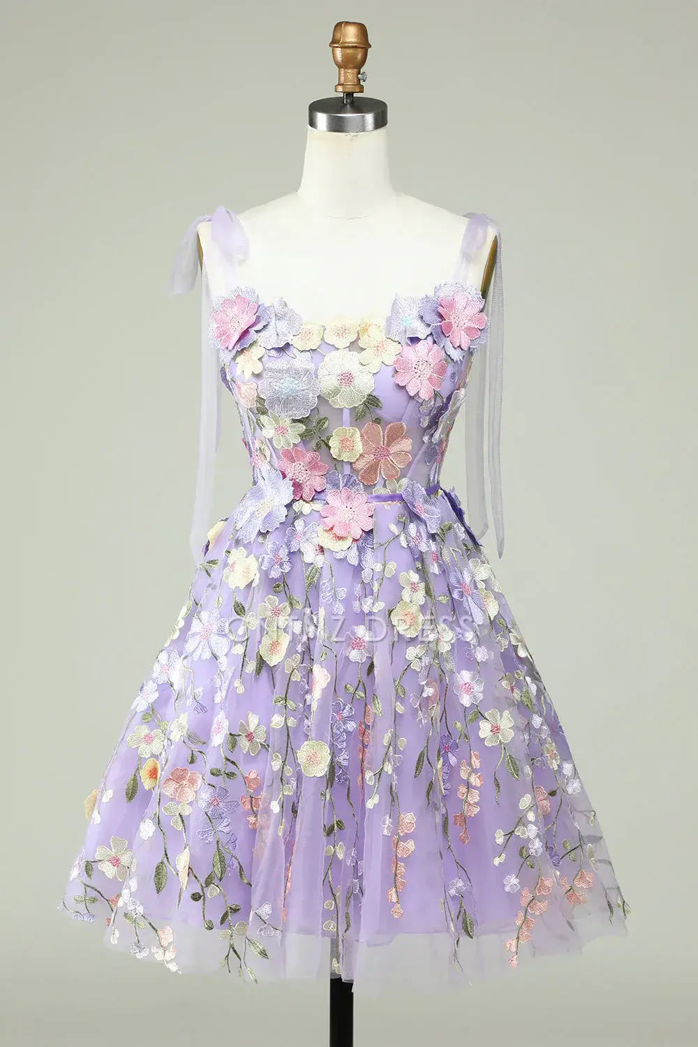 CNTNZ DRESS Hot Sale Homecoming Dress Romantic A Line Tie Shoulder Straps Exquisite Embroidery Floral Prom Dress Short Dress