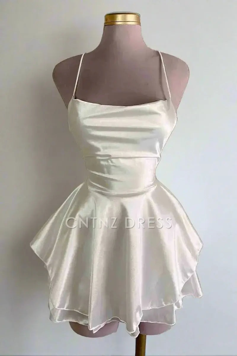 CNTNZ DRESS Hot Sale Homecoming Dress Simple A-Line Spaghetti Strap Lace-Up Backless Sexy Short Party Dress Mini Dress