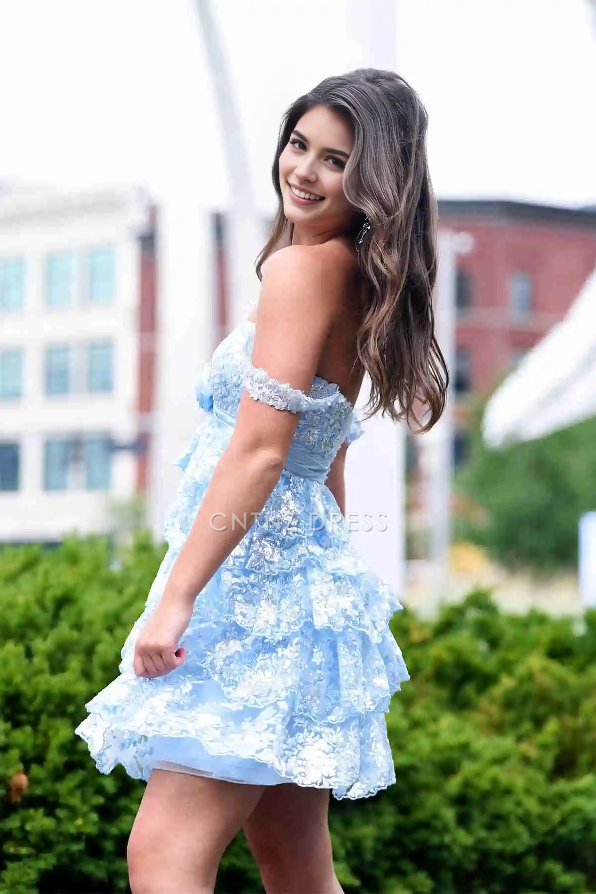 CNTNZ DRESS Hot Sale Homecoming Dress Sparkle A-Line Off Shoulder Sweetheart Neckline Layering Sequin Appliques Exquisite Short Party Dress Short Dress