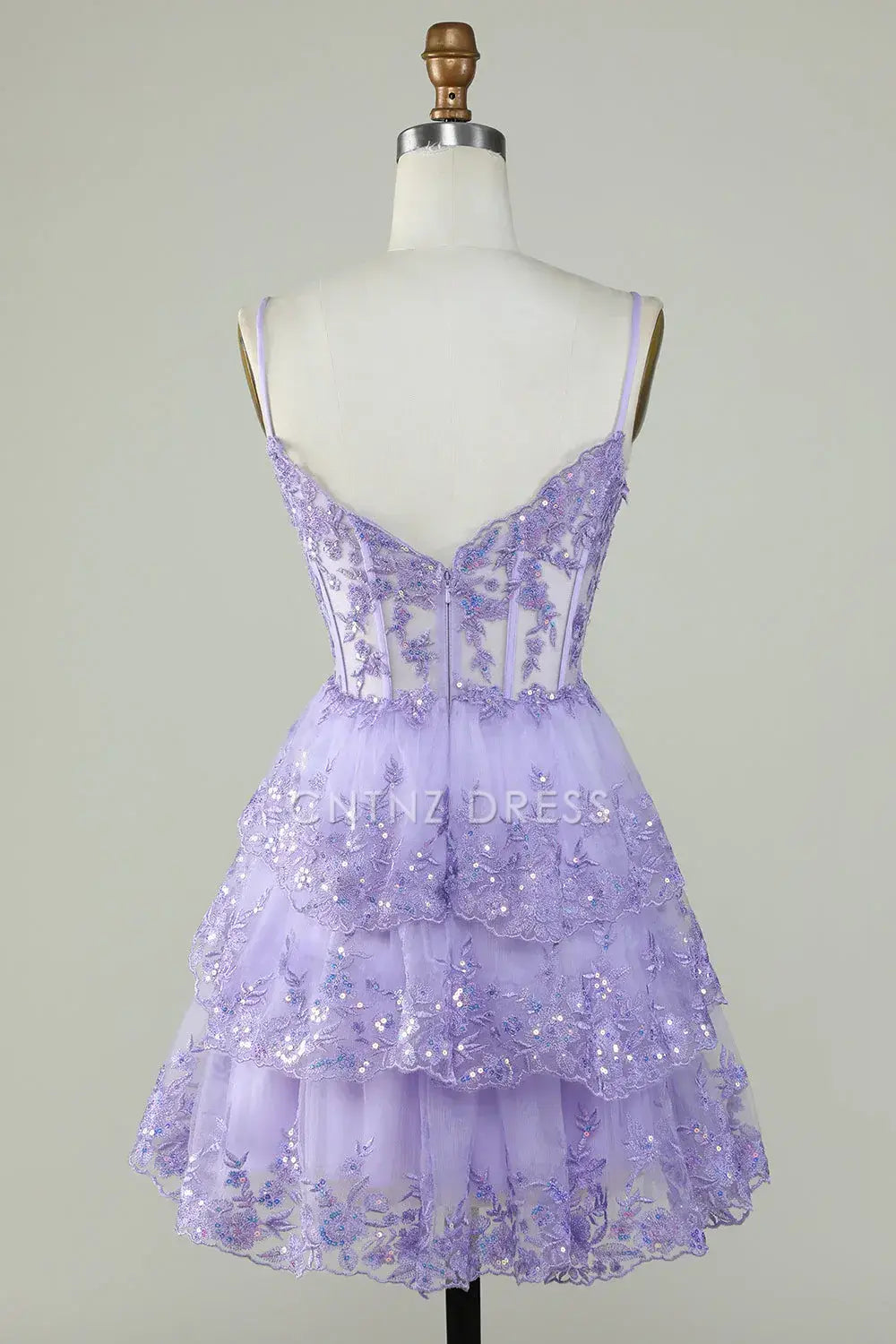 CNTNZ DRESS Hot Sale Homecoming Dress Sparkle A Line Corset Sweetheart Neckline Spaghetti Strap Sequins Layered Ruched Cute Short Dress
