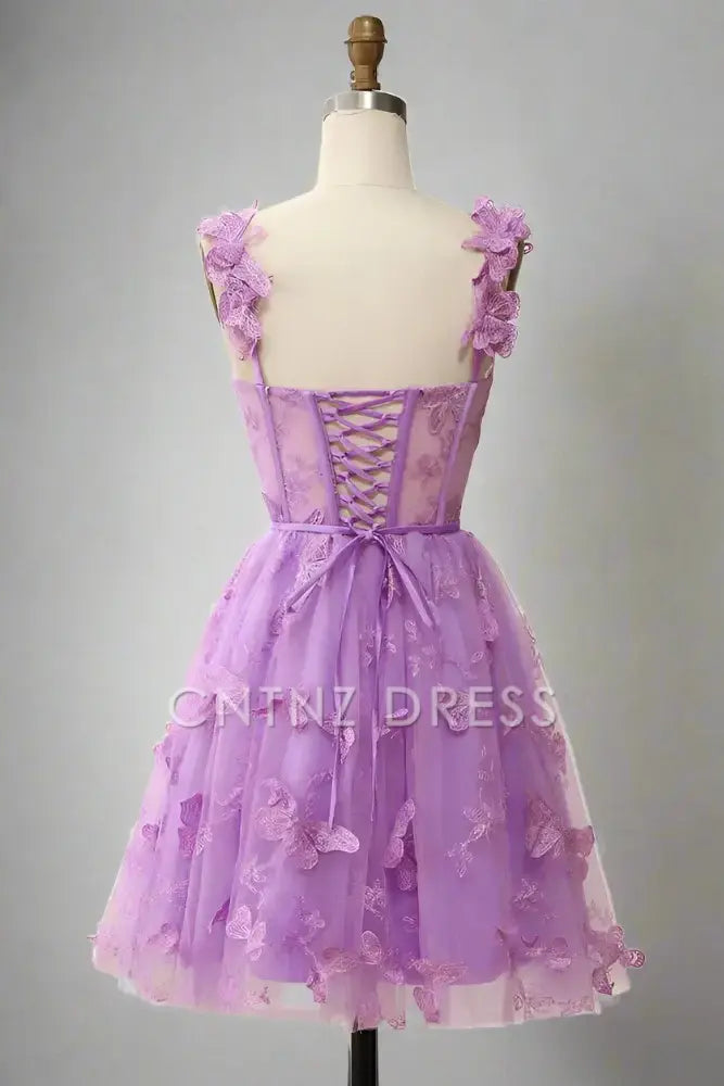 CNTNZ DRESS Hot Sale Homecoming Dress Sweet A-Line Square Neck Exquisite 3D Butterfly Appliques Short Dress