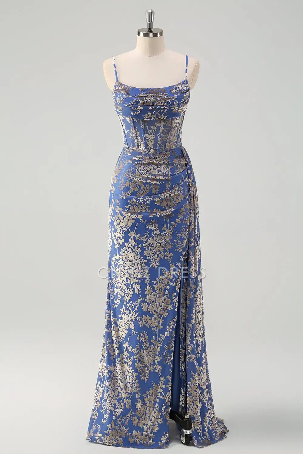 CNTNZ DRESS Mermaid Corset Spaghetti Straps Retro Printing Slit Charming Hot Sale Prom Dress