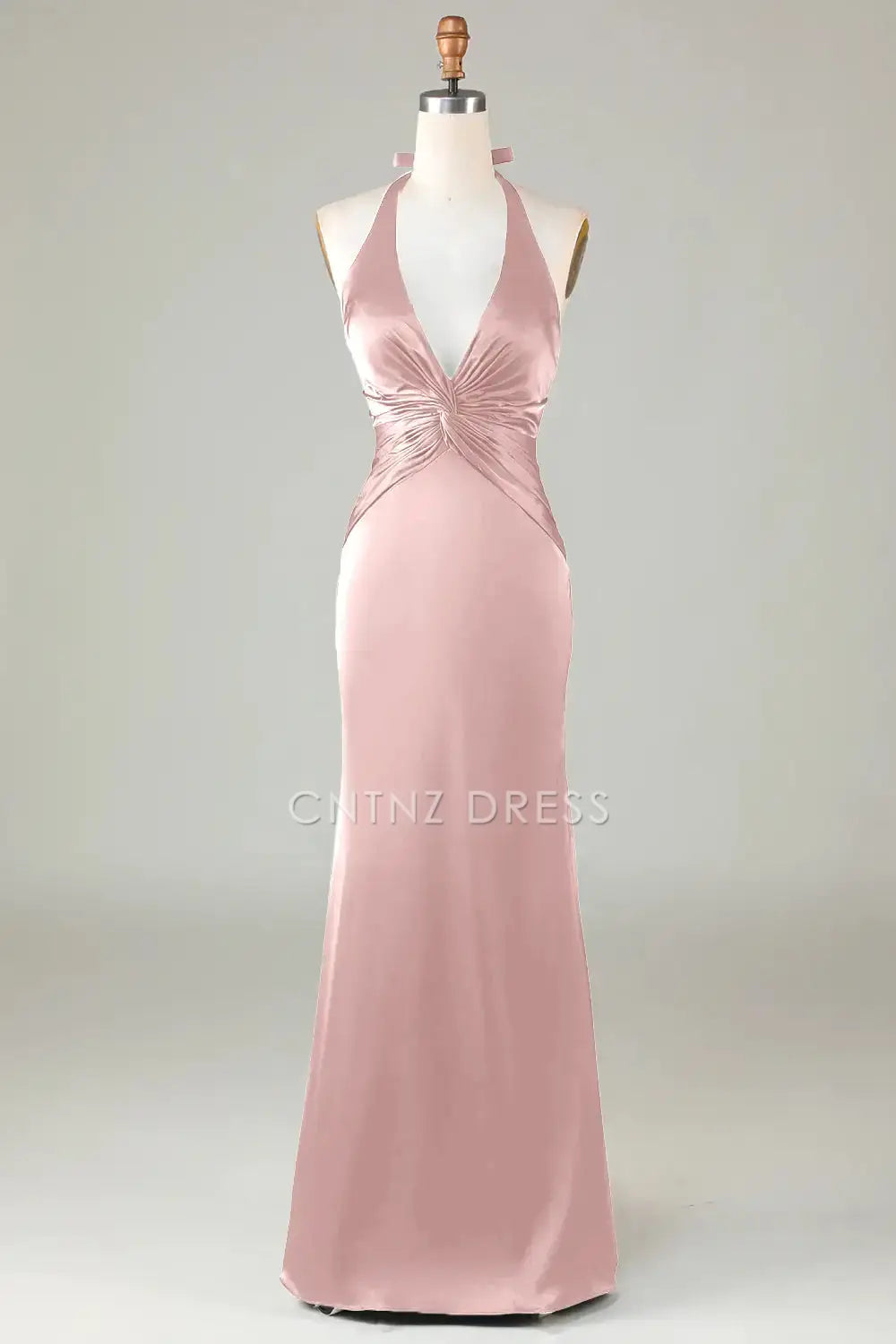 CNTNZ DRESS Mermaid Halter Deep V Neck Pleated Backless Elegant Simple Long Hot Sale Prom Dress