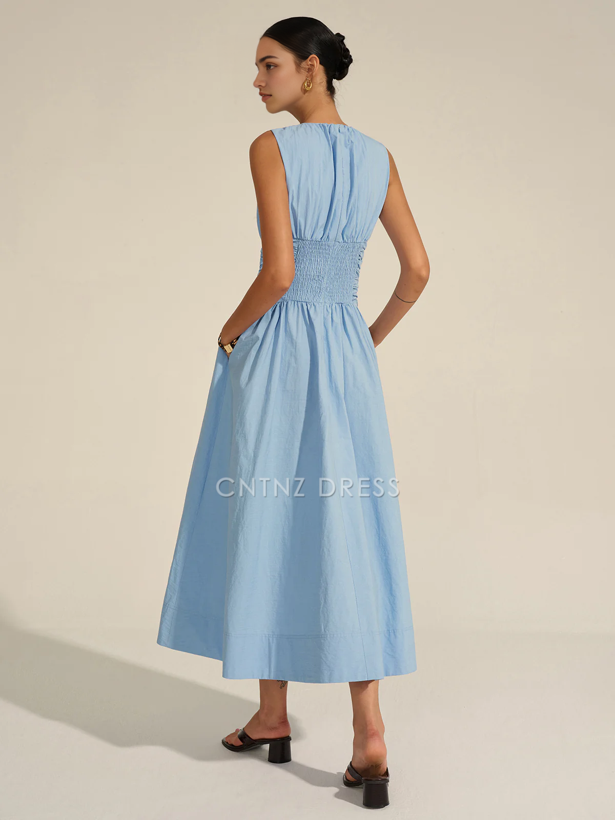 CNTNZ DRESS New Prom Dress A Line Crew Neck Sleeveless Pleated Tie Knot Elegant Formal Women's Dress