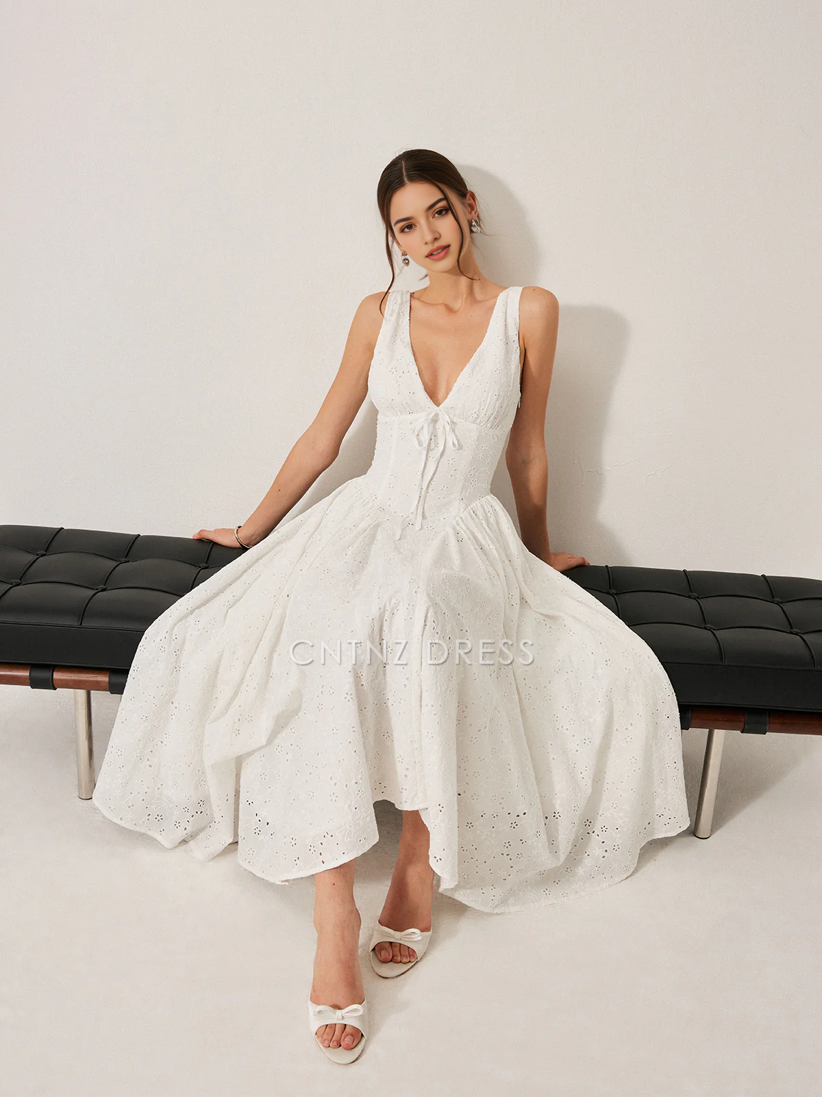 CNTNZ DRESS New Prom Dress A Line Deep V Neck Sleeveless Lace Back Lace-Up Dress Exquisite Formal Women's Dress