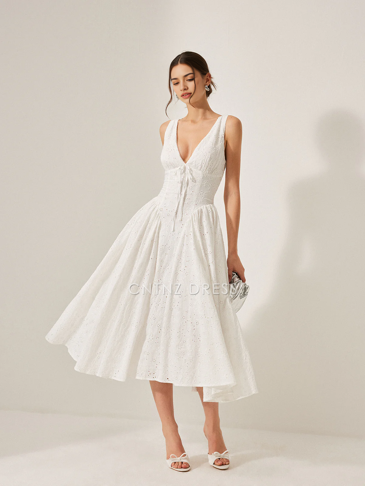 CNTNZ DRESS New Prom Dress A Line Deep V Neck Sleeveless Lace Back Lace-Up Dress Exquisite Formal Women's Dress