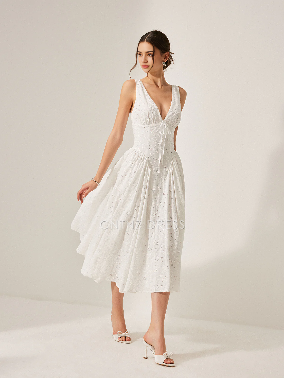 CNTNZ DRESS New Prom Dress A Line Deep V Neck Sleeveless Lace Back Lace-Up Dress Exquisite Formal Women's Dress