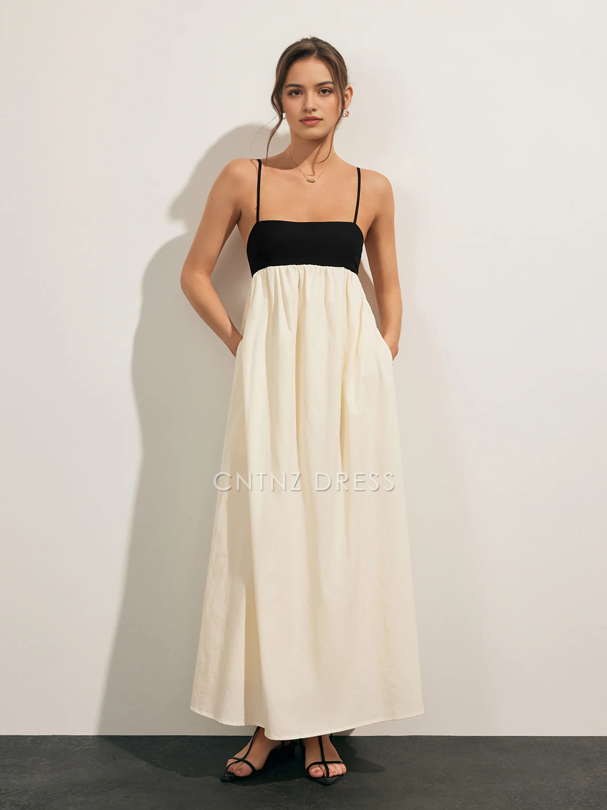 CNTNZ DRESS New Prom Dress A Line Low-Cut Spaghetti Strap Open Back Contrast Fashion Long Dress Formal Women's Dress