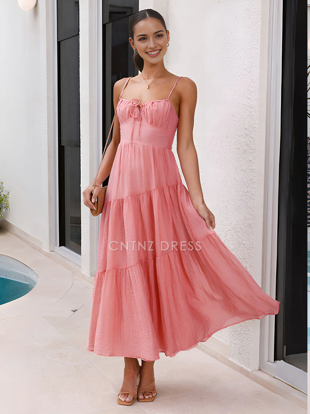 CNTNZ DRESS New Prom Dress A Line Low-Cut Spaghetti Strap Tiered Elegant Long Dress Formal Women's Dress