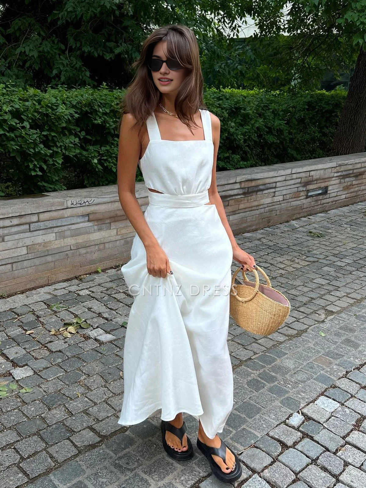 CNTNZ DRESS New Prom Dress A Line Square Neck Sleeveless Minimalism Back Knotted Fashion Formal Women's Dress