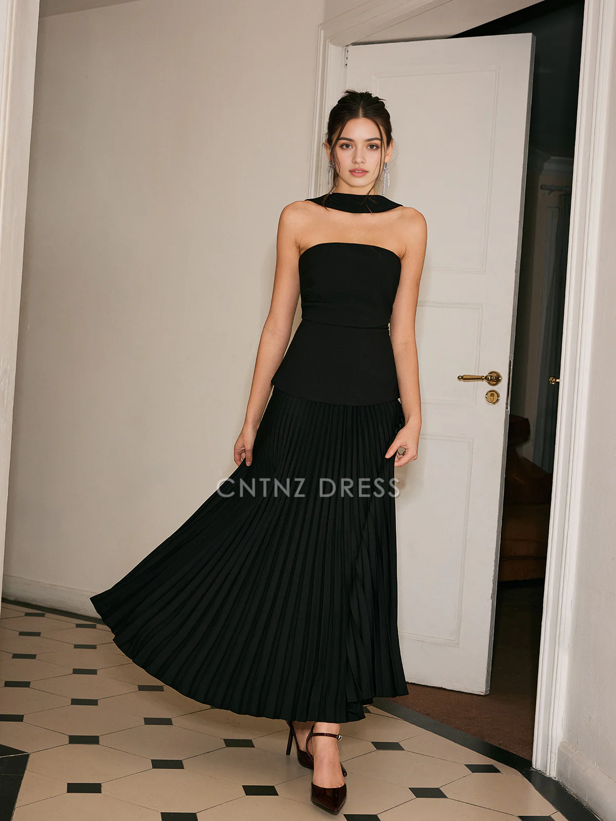 CNTNZ DRESS New Prom Dress A Line Strapless Pleated Panel Exquisite Dress Formal Women's Dress
