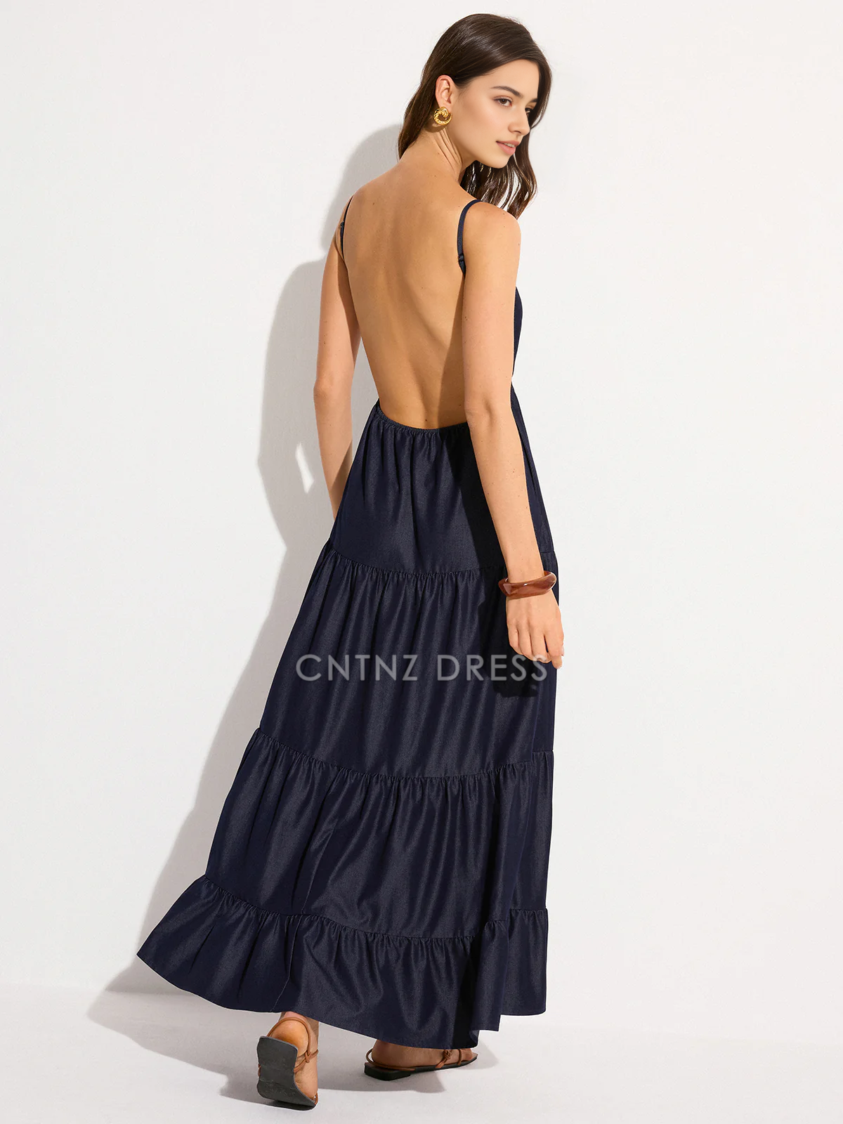 CNTNZ DRESS New Prom Dress A Line V Neck Spaghetti Strap Backless Tiered Charming Dress Formal Women's Dress