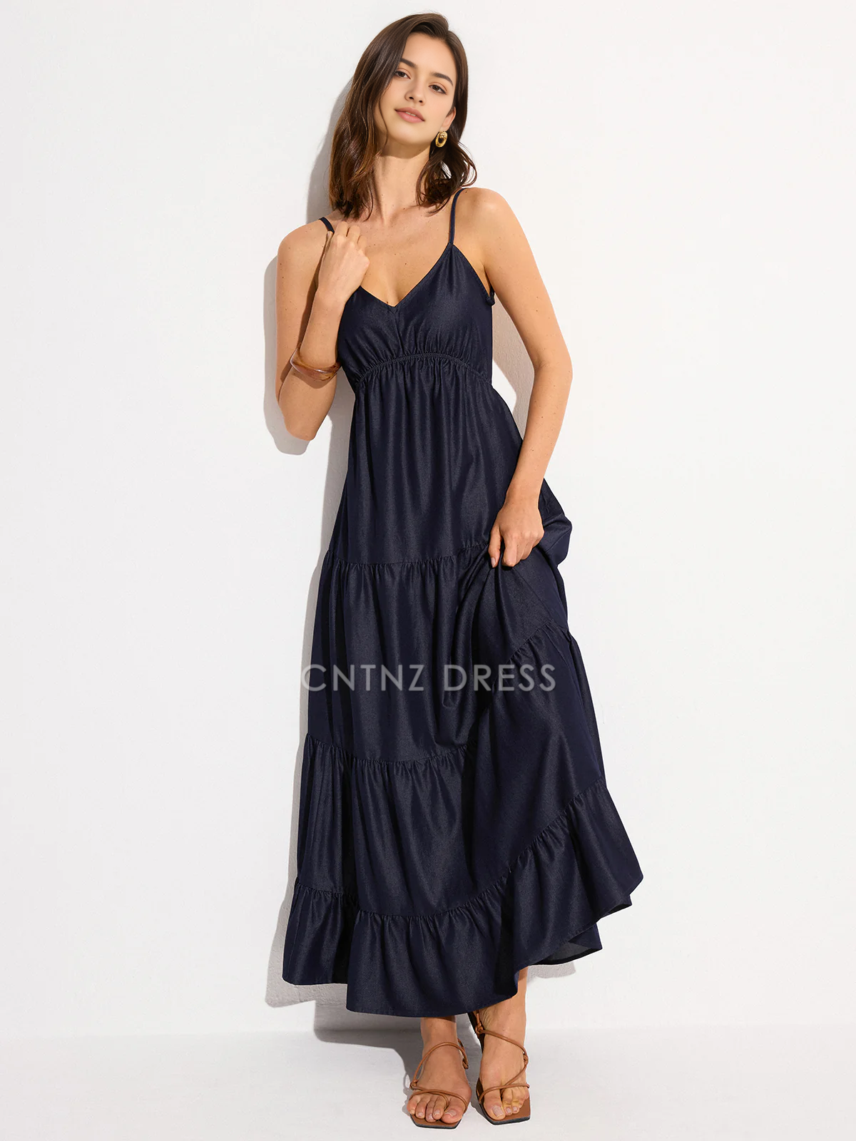 CNTNZ DRESS New Prom Dress A Line V Neck Spaghetti Strap Backless Tiered Charming Dress Formal Women's Dress