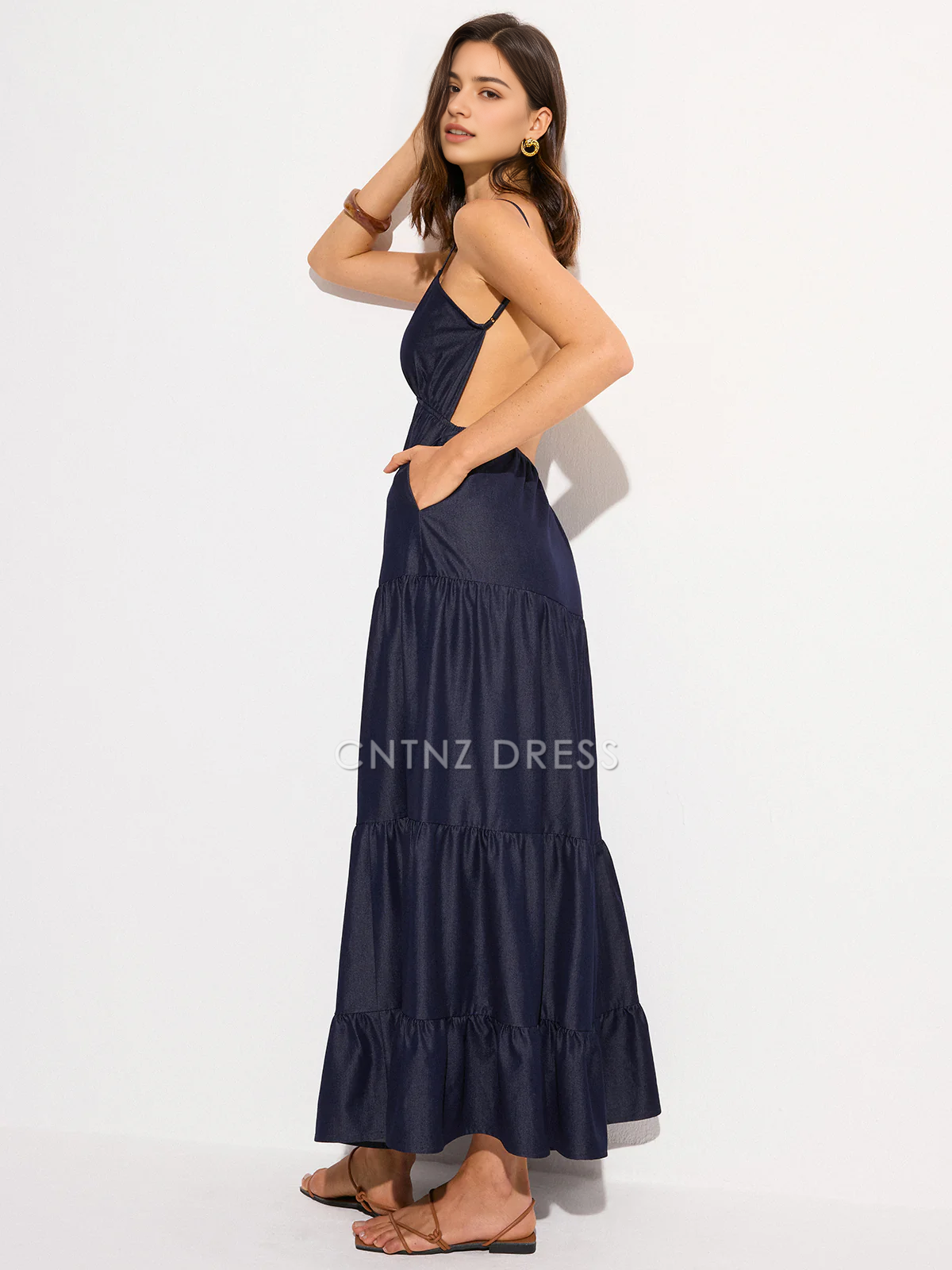 CNTNZ DRESS New Prom Dress A Line V Neck Spaghetti Strap Backless Tiered Charming Dress Formal Women's Dress