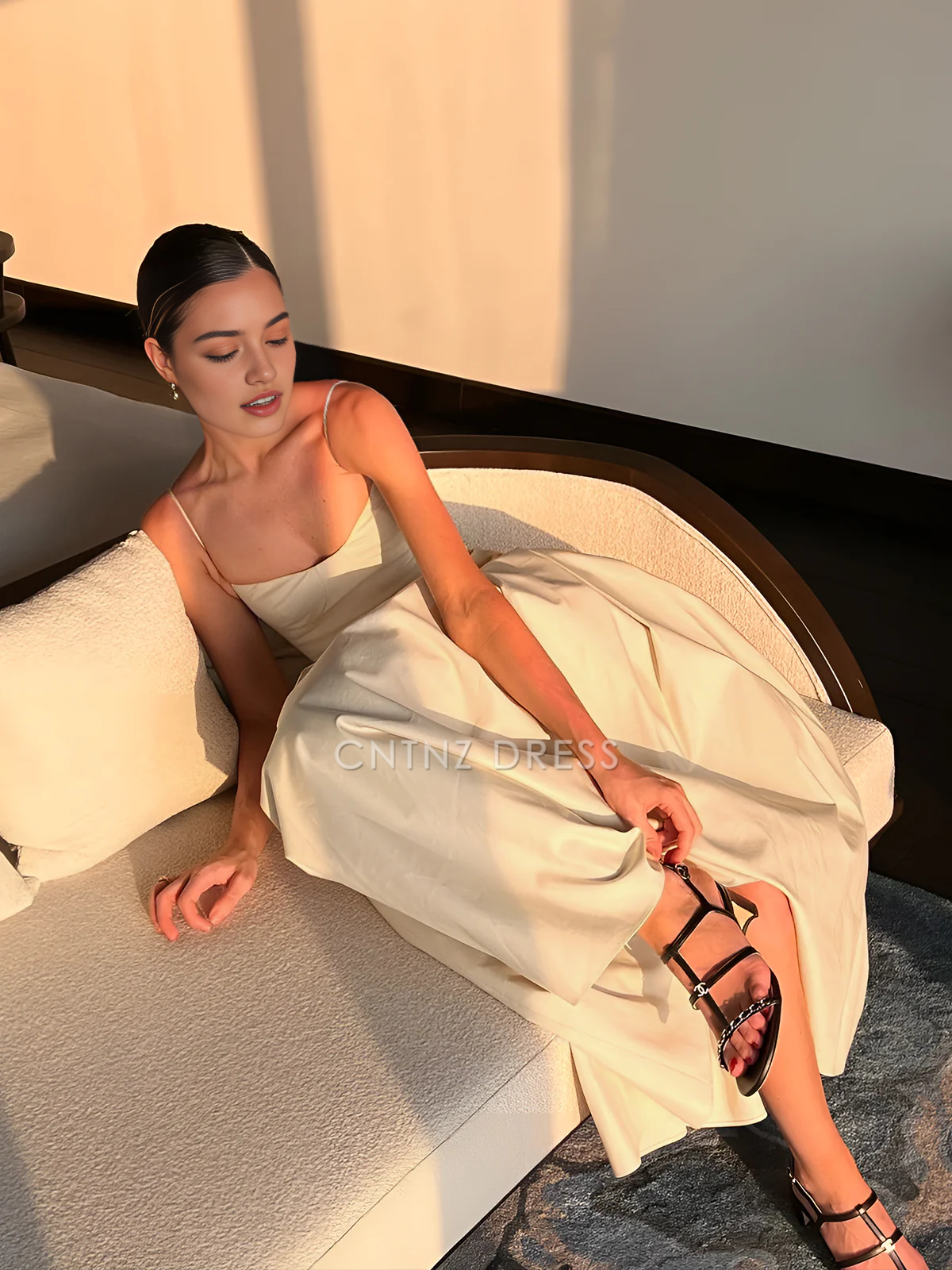 CNTNZ DRESS New Prom Dress Elegant A Line Low-Cut Spaghetti Strap Pleated Charming Long Dress Formal Women's Dress