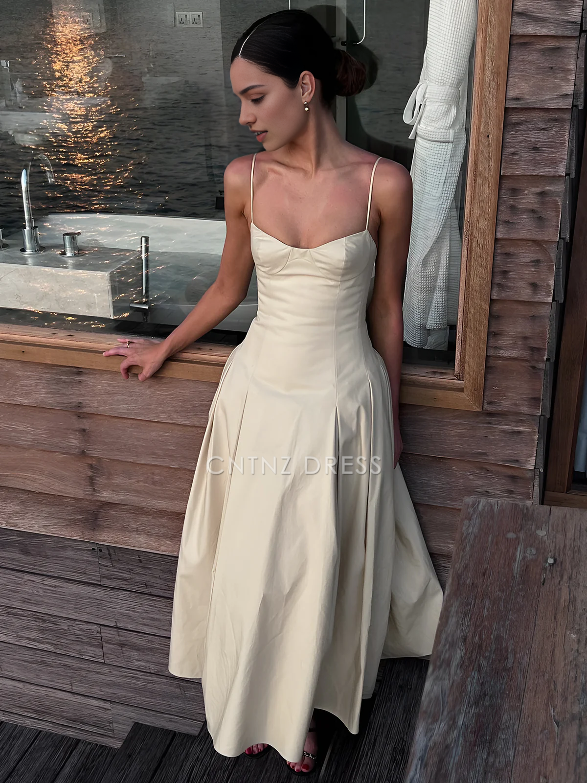CNTNZ DRESS New Prom Dress Elegant A Line Low-Cut Spaghetti Strap Pleated Charming Long Dress Formal Women's Dress