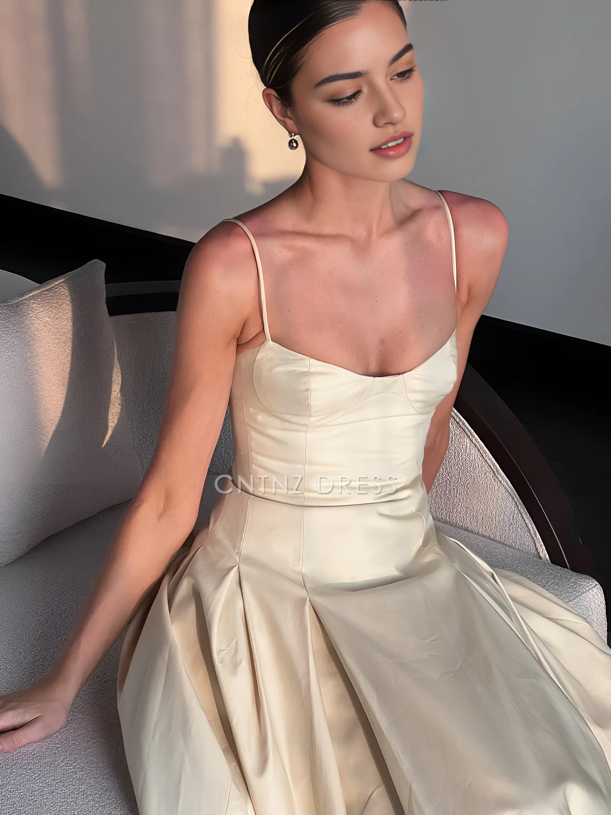 CNTNZ DRESS New Prom Dress Elegant A Line Low-Cut Spaghetti Strap Pleated Charming Long Dress Formal Women's Dress