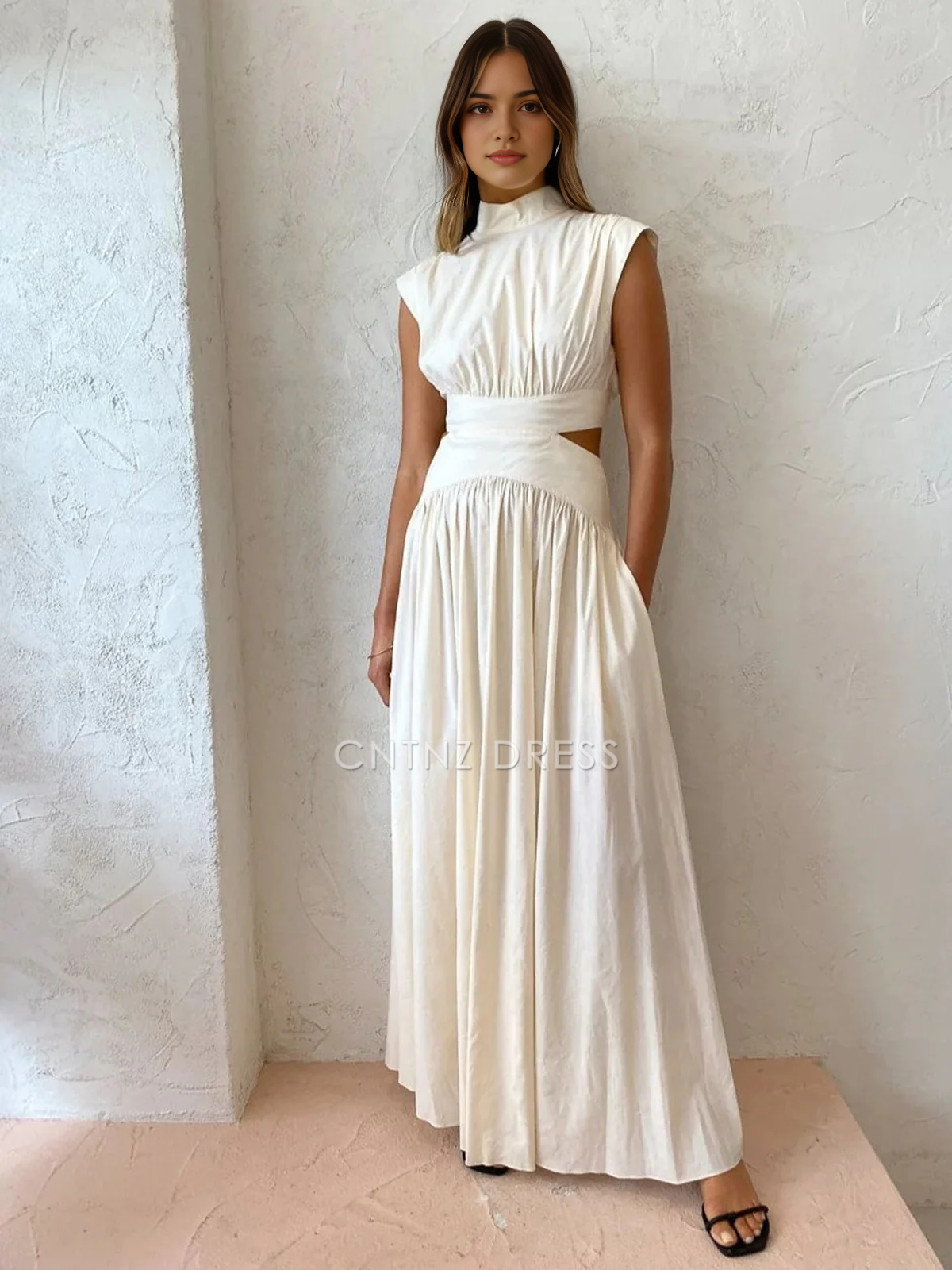 CNTNZ DRESS New Prom Dress Elegant A Line Mock Neck Sleeveless Cut Out Fashion Long Dress Formal Women's Dress
