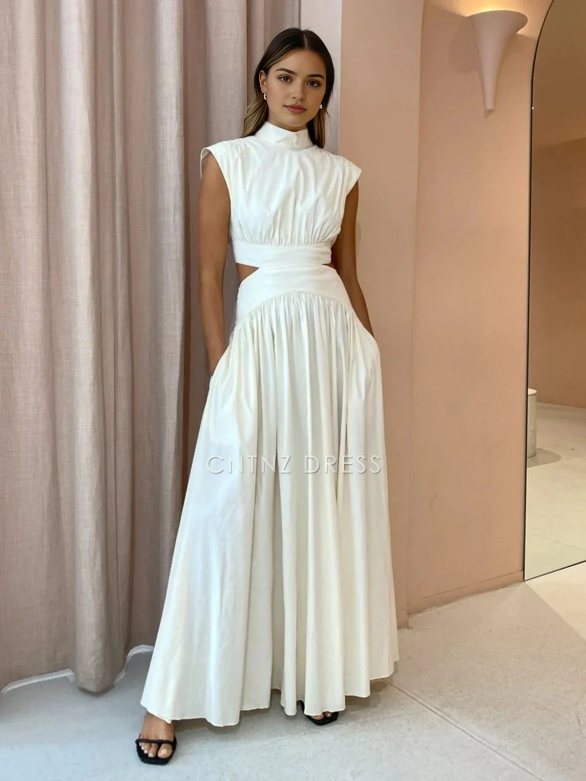 CNTNZ DRESS New Prom Dress Elegant A Line Mock Neck Sleeveless Cut Out Fashion Long Dress Formal Women's Dress