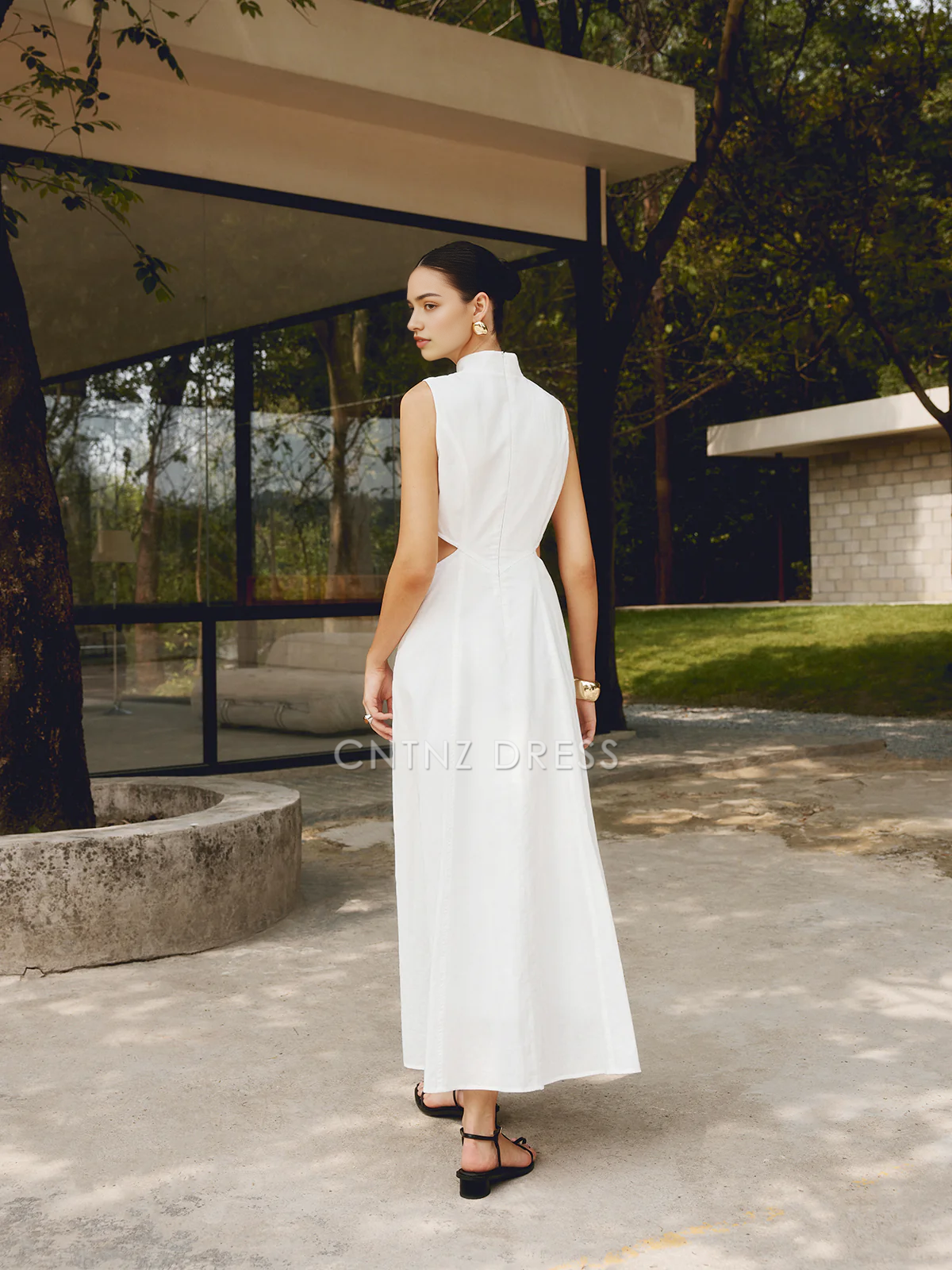 CNTNZ DRESS New Prom Dress Elegant A Line Stand Collar Sleeveless Cutout Fashion Long Dress Formal Women's Dress