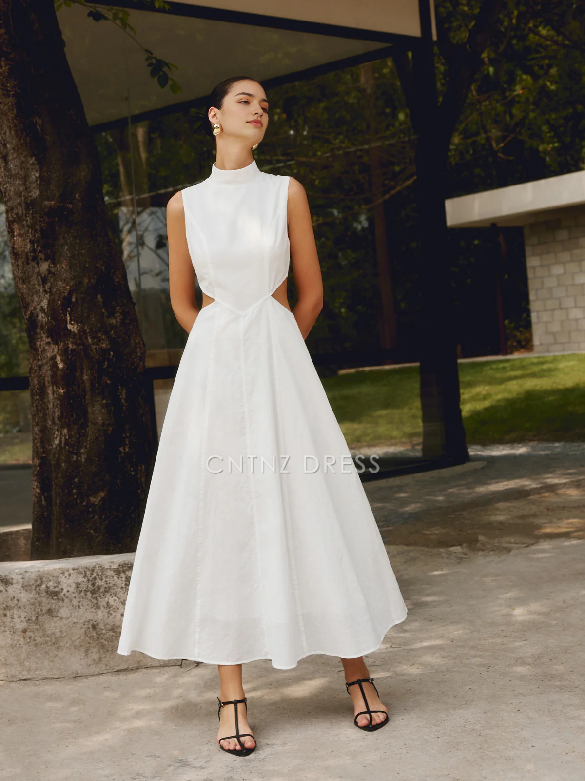 CNTNZ DRESS New Prom Dress Elegant A Line Stand Collar Sleeveless Cutout Fashion Long Dress Formal Women's Dress