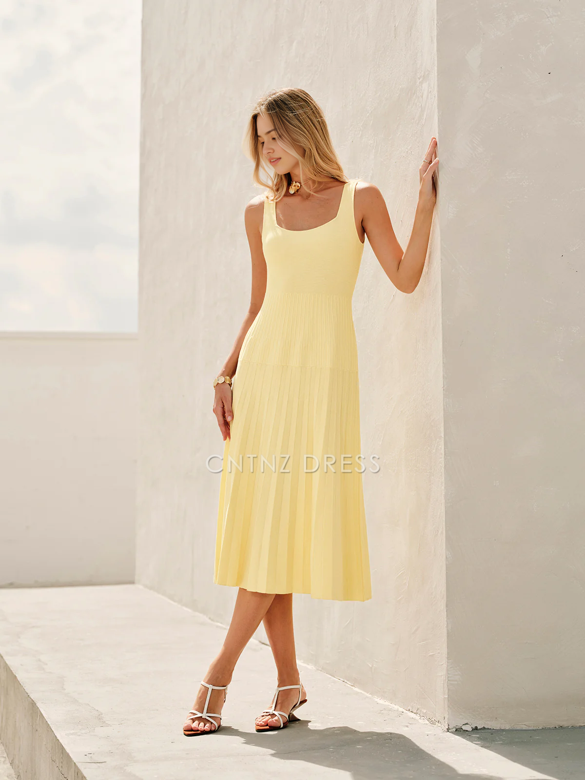 CNTNZ DRESS New Prom Dress Fashion A Line Square Neck Sleeveless Pleated Backless Elegant Simple Formal Women's Dress