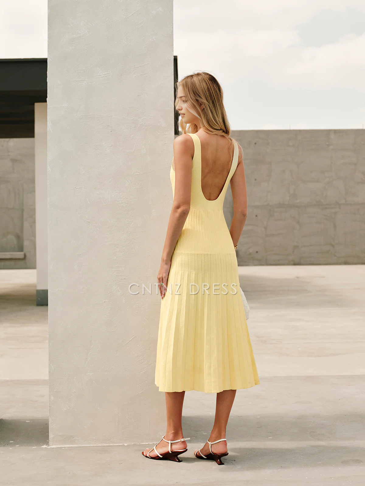 CNTNZ DRESS New Prom Dress Fashion A Line Square Neck Sleeveless Pleated Backless Elegant Simple Formal Women's Dress