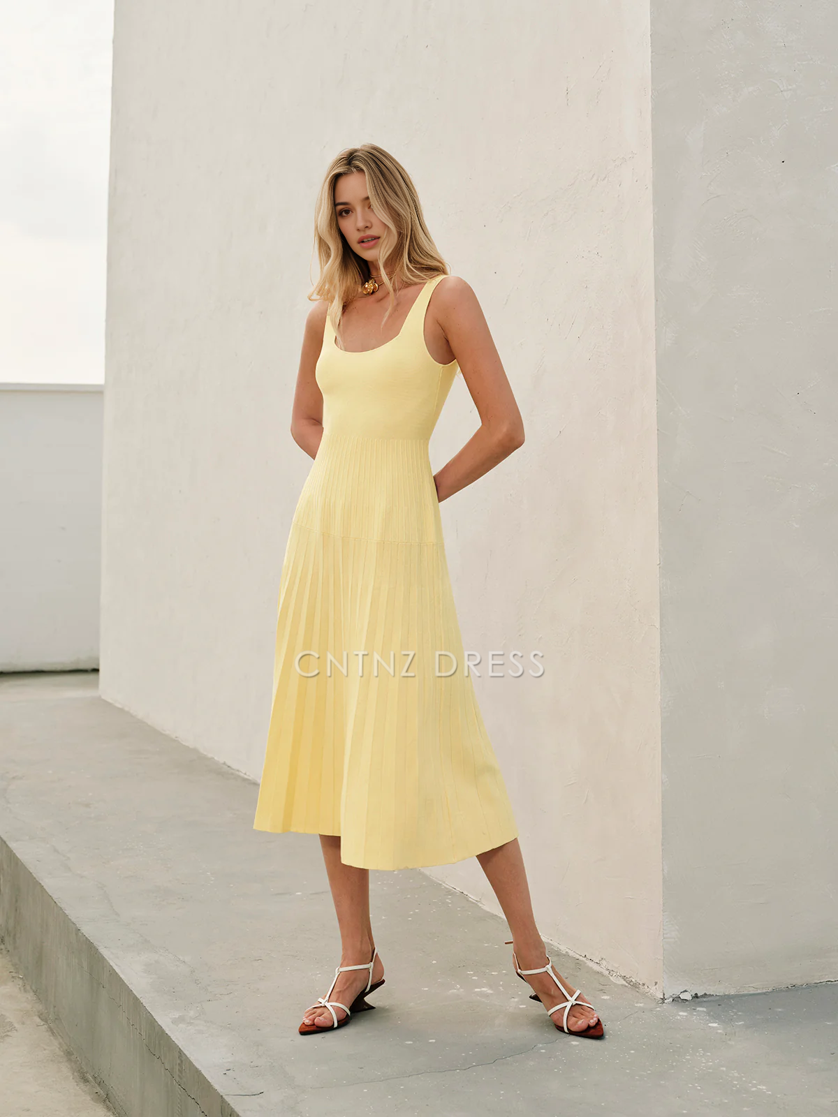 CNTNZ DRESS New Prom Dress Fashion A Line Square Neck Sleeveless Pleated Backless Elegant Simple Formal Women's Dress