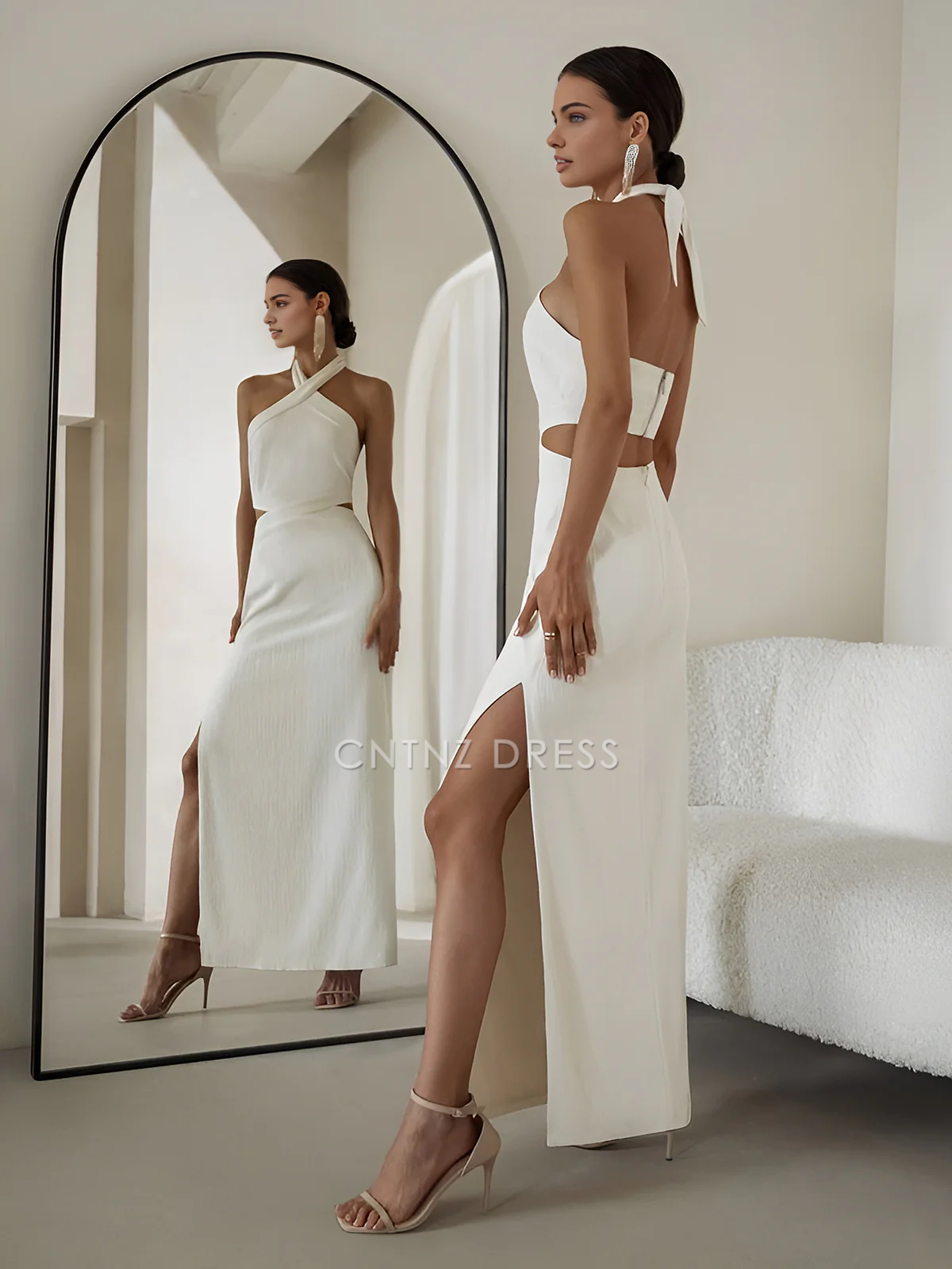 CNTNZ DRESS New Prom Dress Fashion Sheath Halter Crisscross Cutout Split Backless Sexy Long Dress Formal Women's Dress