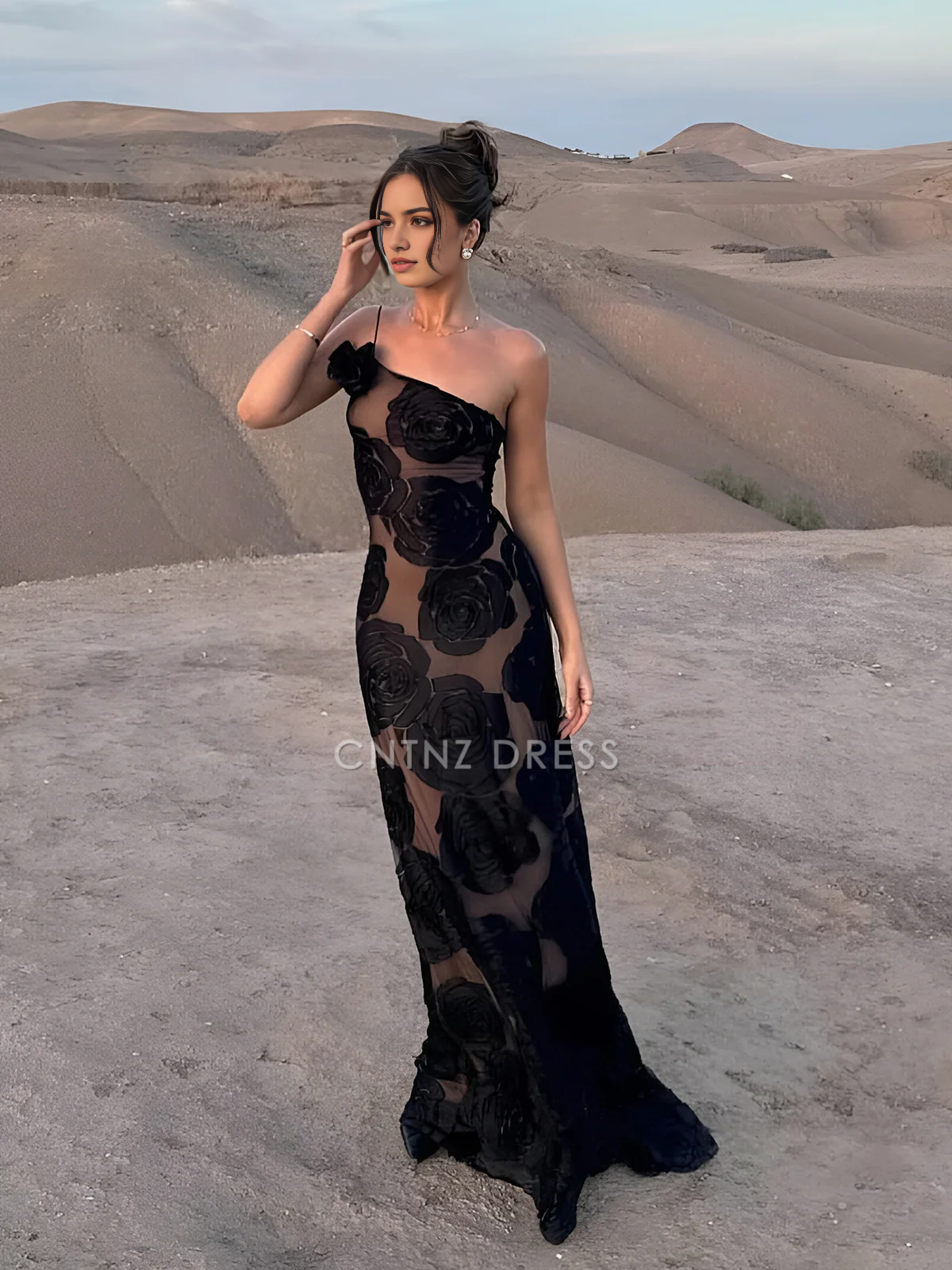 CNTNZ DRESS New Prom Dress Mermaid One-Shoulder Jacquard Floral Asymmetrical Charming Long Dress Formal Women's Dress