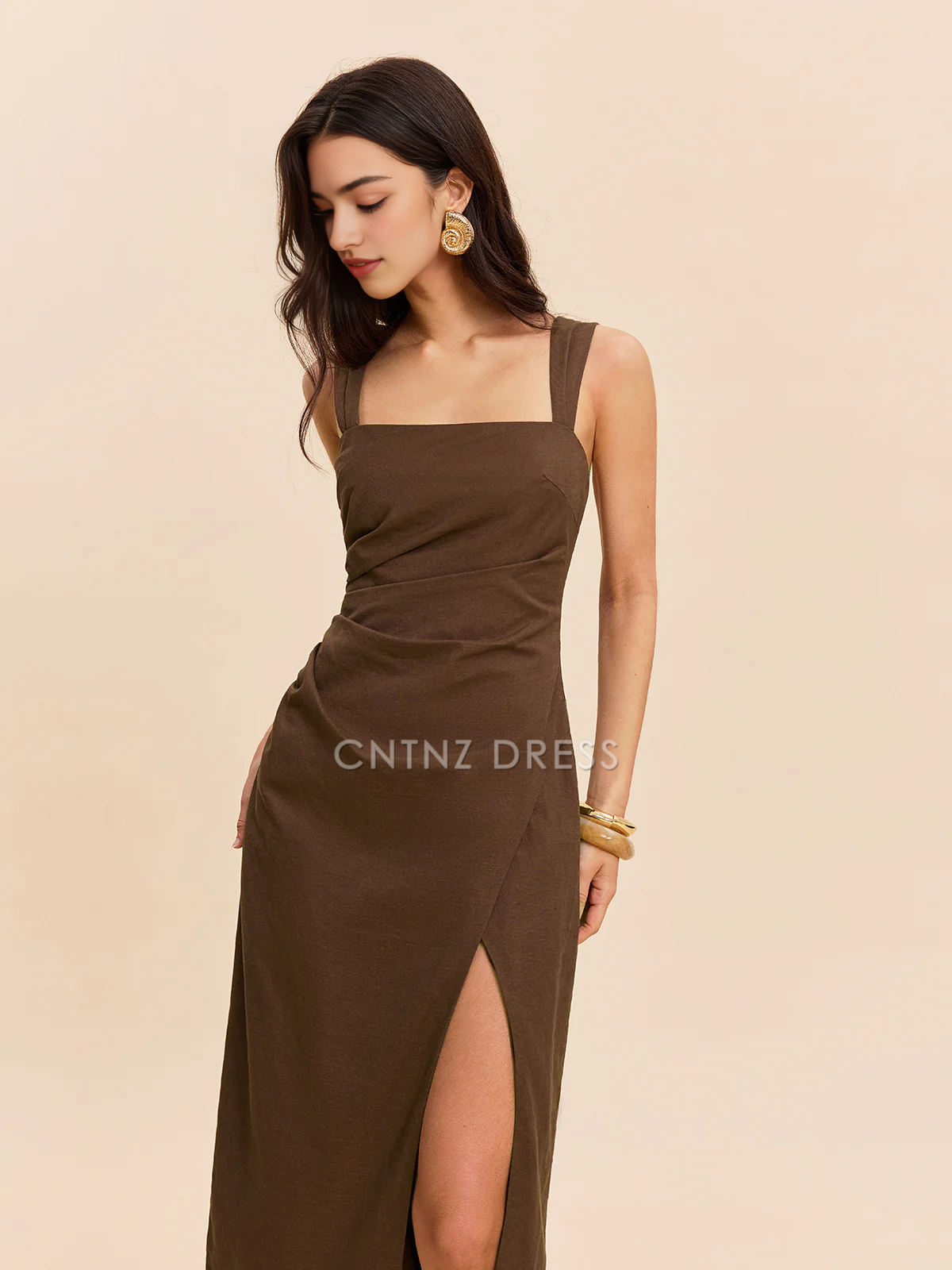 CNTNZ DRESS New Prom Dress Sheath Square Neck Shoulder Strap Sleeveless Side Fork Elegant Formal Women's Dress