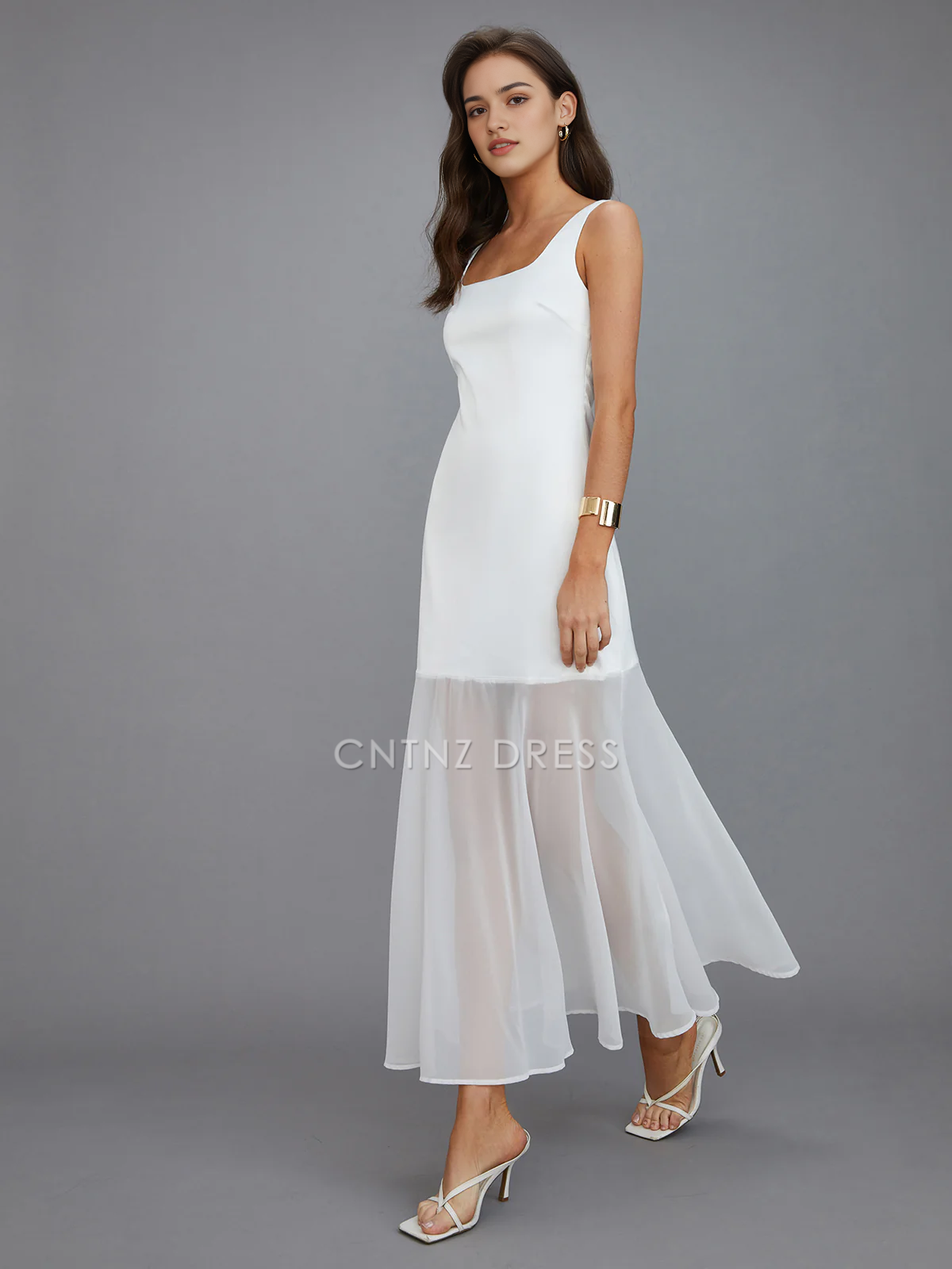 CNTNZ DRESS New Prom Dress Sheath Square Neck Sleeveless Elegant Simple Formal Women's Dress