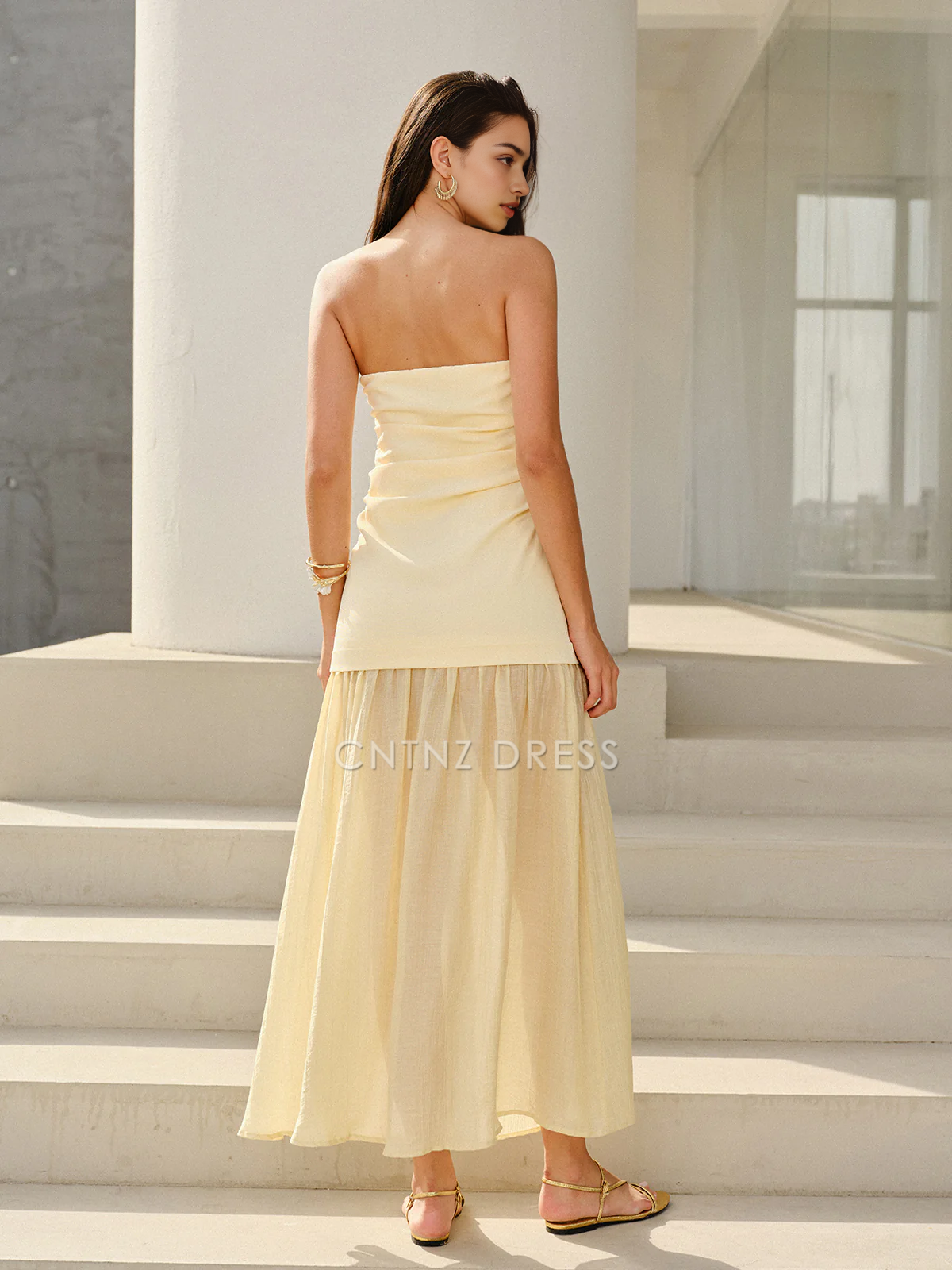 CNTNZ DRESS New Prom Dress Sheath Strapless Split Joint Ruched Elegant Formal Women's Dress